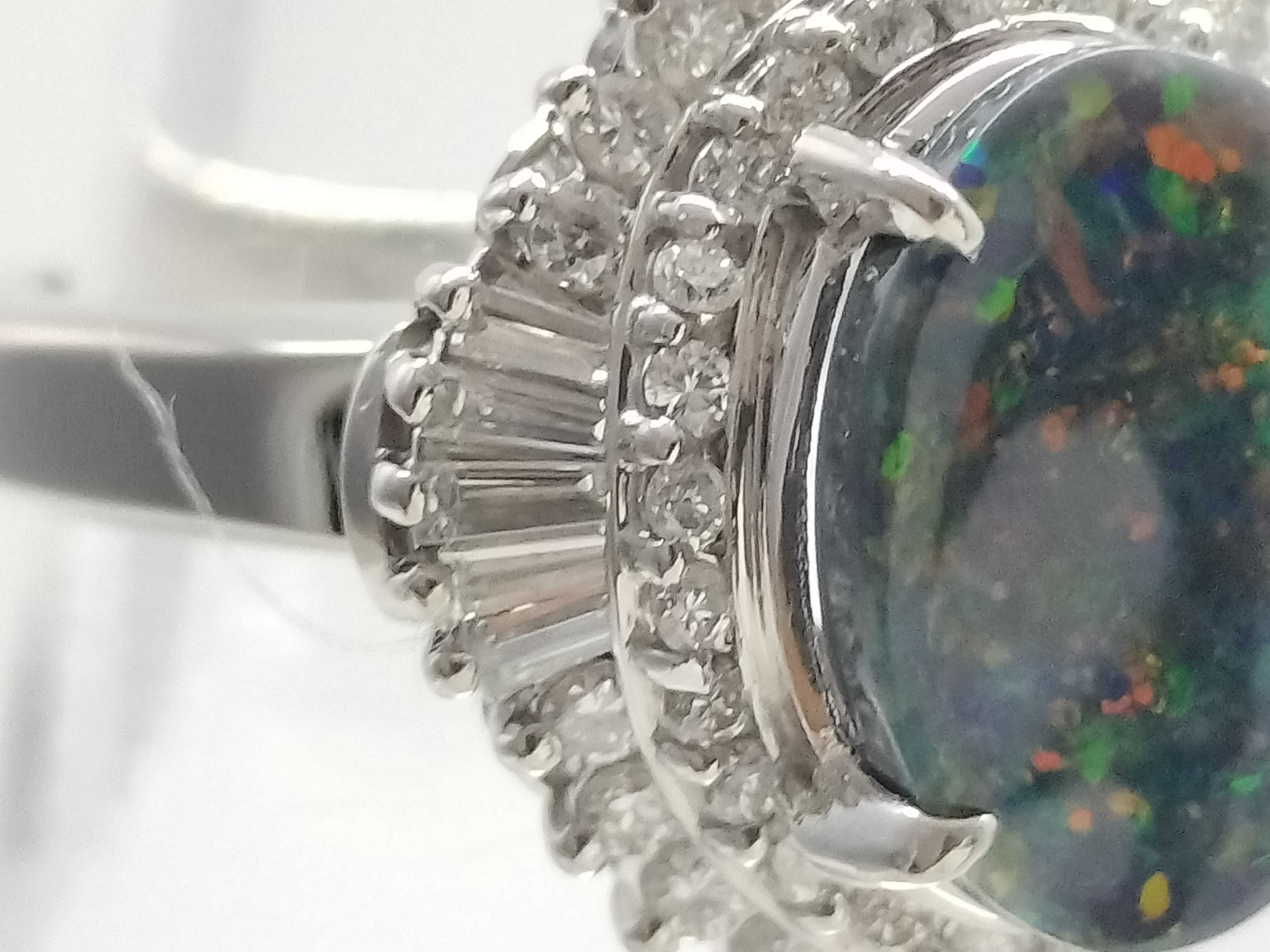 Platinum 2.14ct Black Opal and 0.60ctw Natural Diamond Ring Size 5.5
