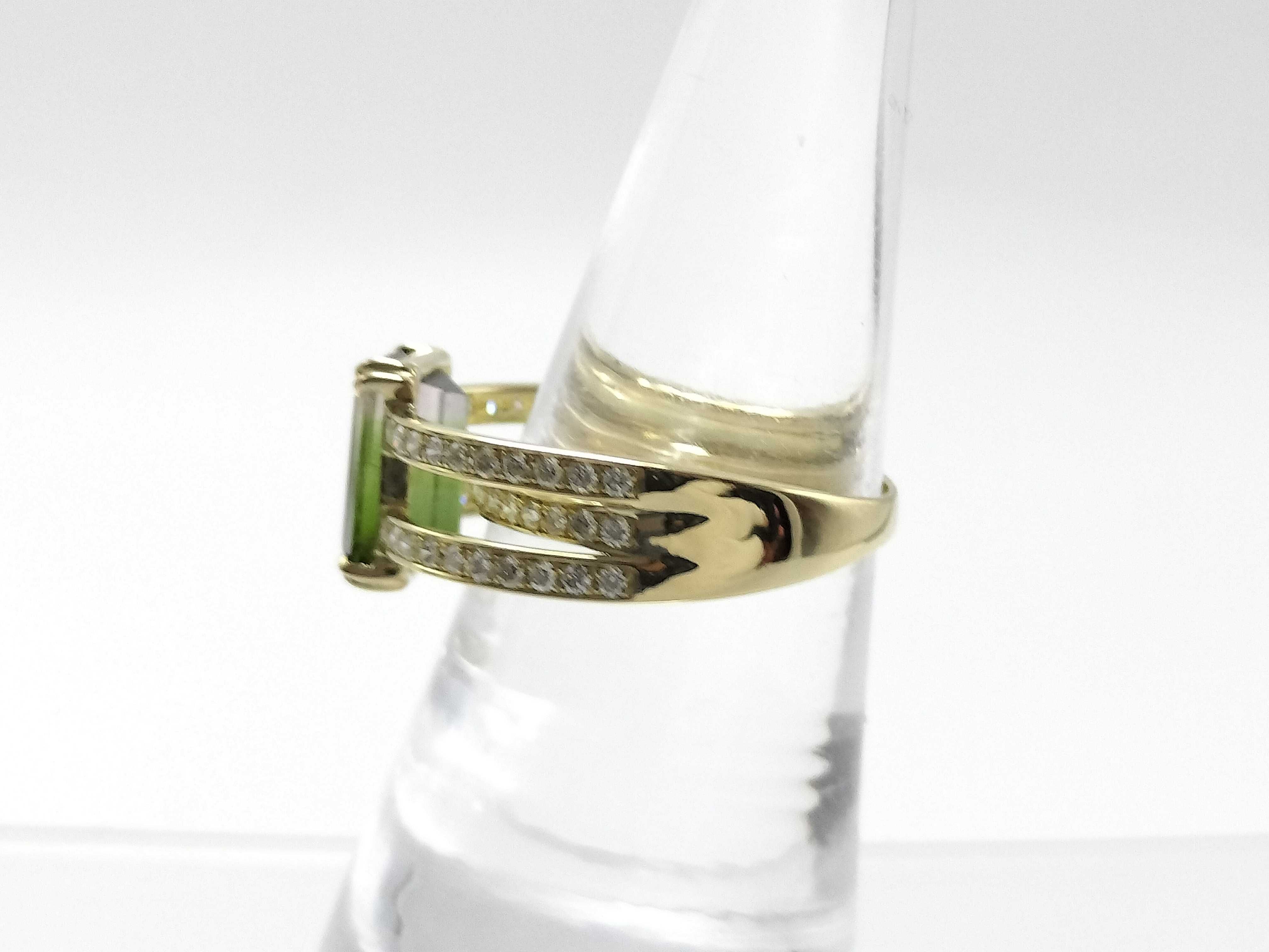18 Karat Yellow Gold 3.37ct Bi-Color Tourmaline and 0.55ctw Natural Diamond Ring