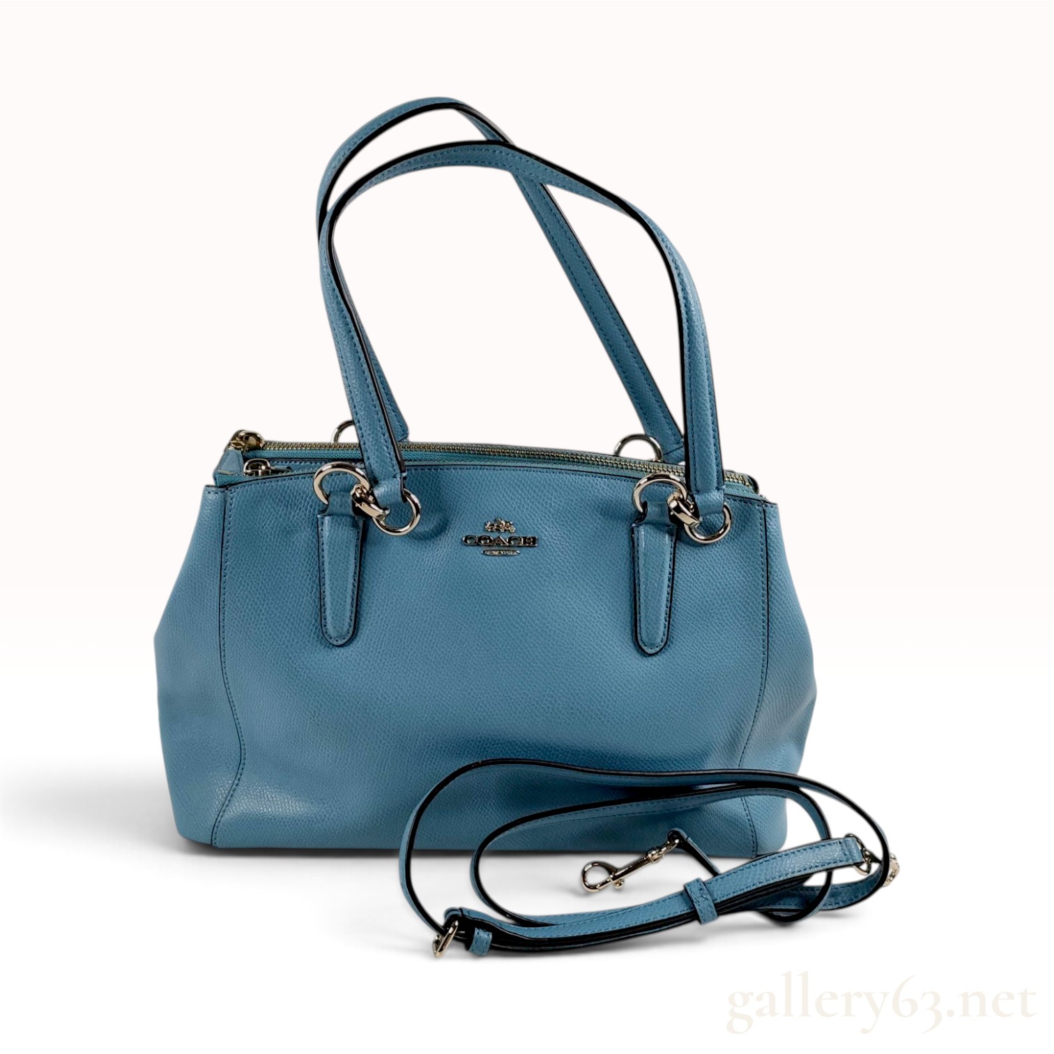 Coach Light Blue Pebbled Leather Triple Compartment Christie Carryall Satchel