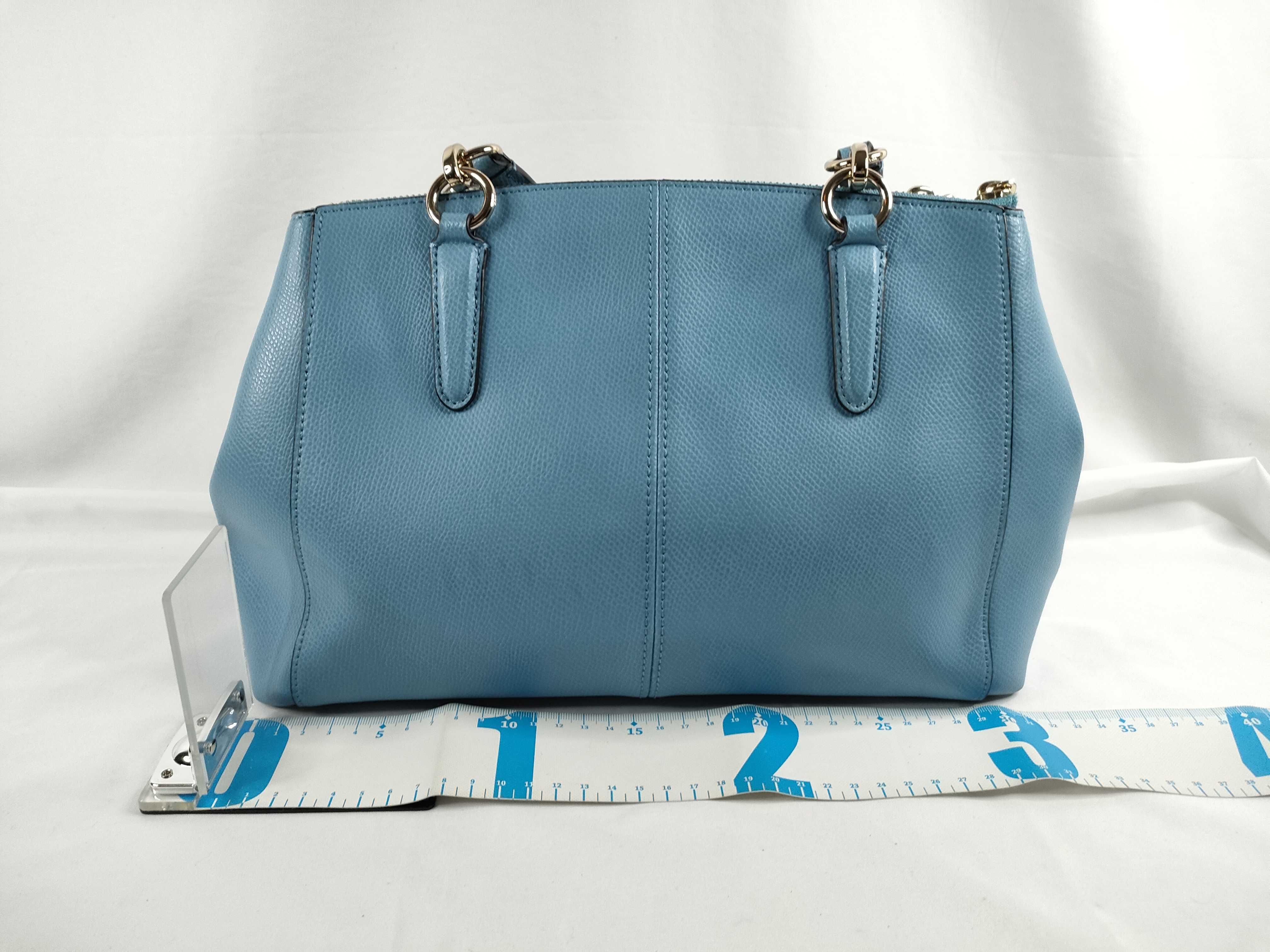 Coach Light Blue Pebbled Leather Triple Compartment Christie Carryall Satchel