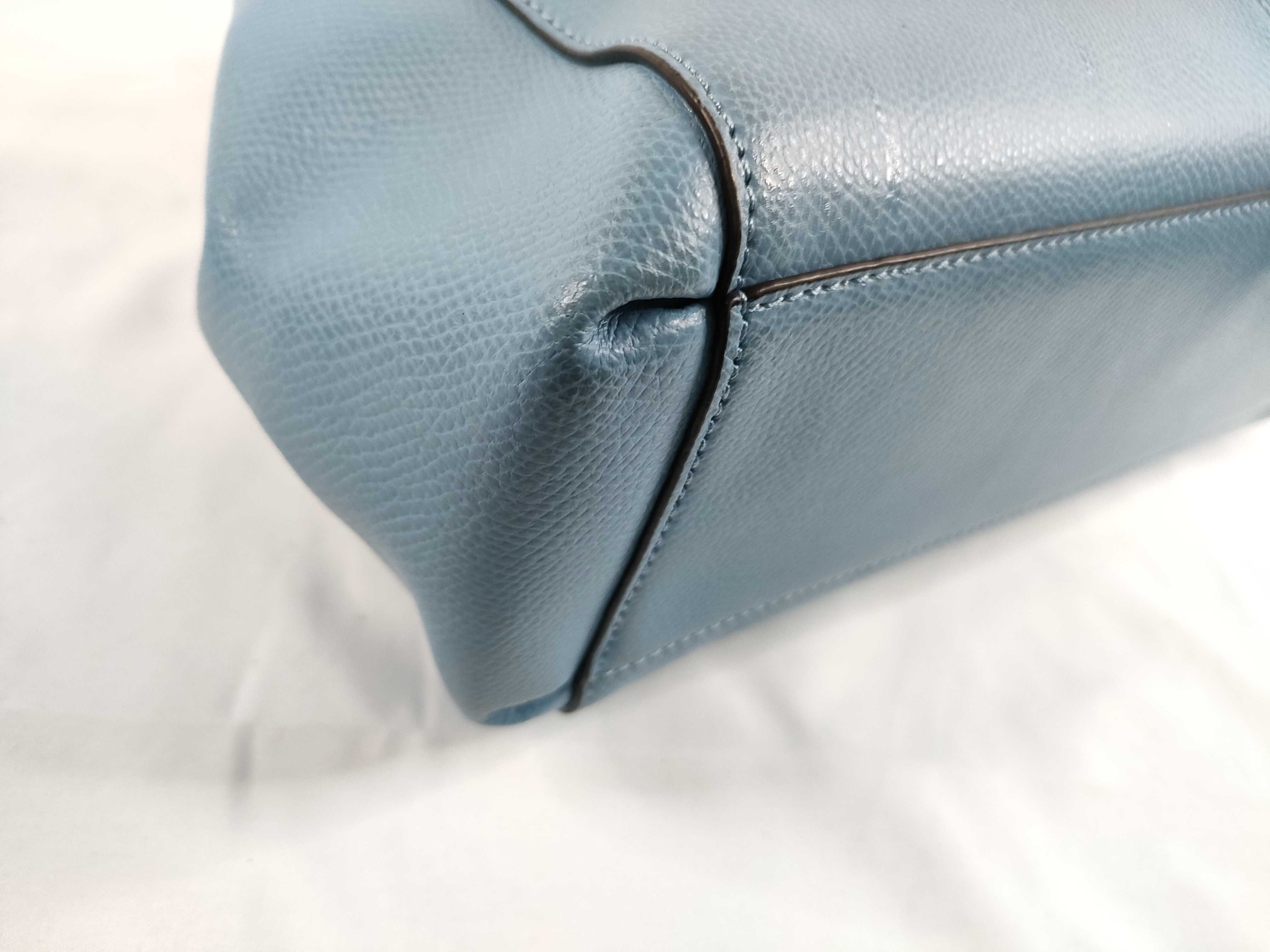 Coach Light Blue Pebbled Leather Triple Compartment Christie Carryall Satchel
