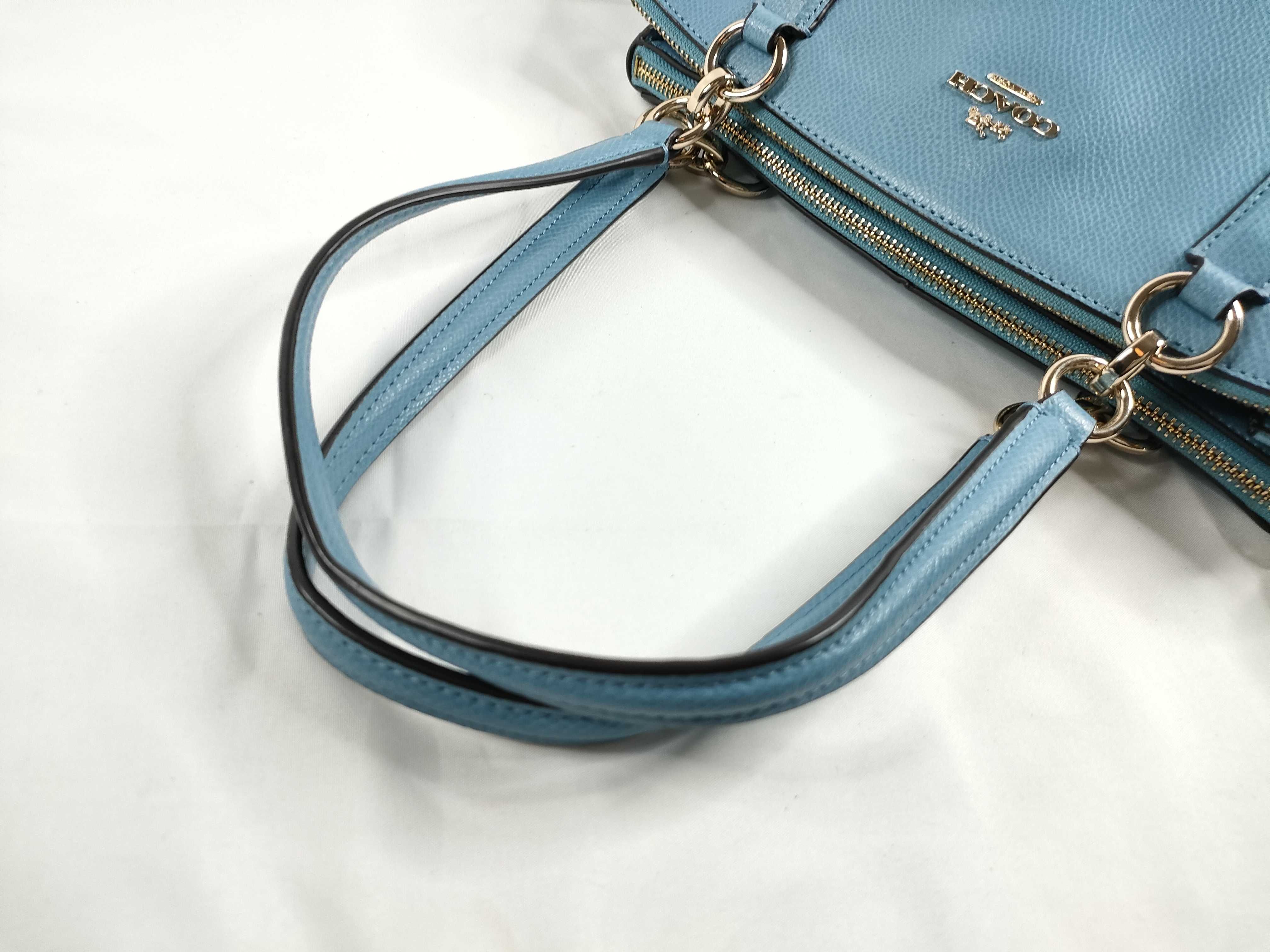 Coach Light Blue Pebbled Leather Triple Compartment Christie Carryall Satchel