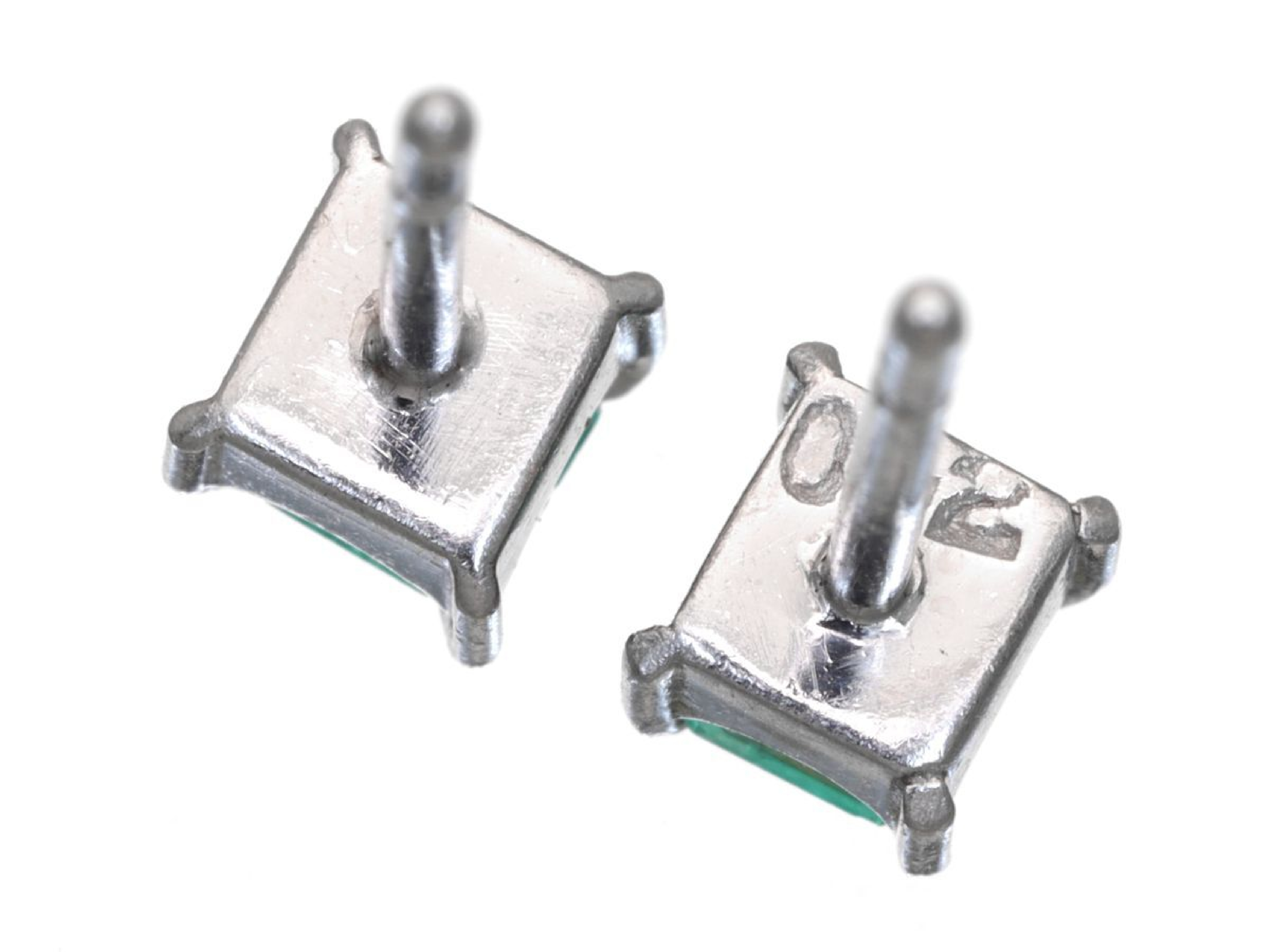 A Pair of Platinum and 0.40ctw Natural Emerald Stud Earrings