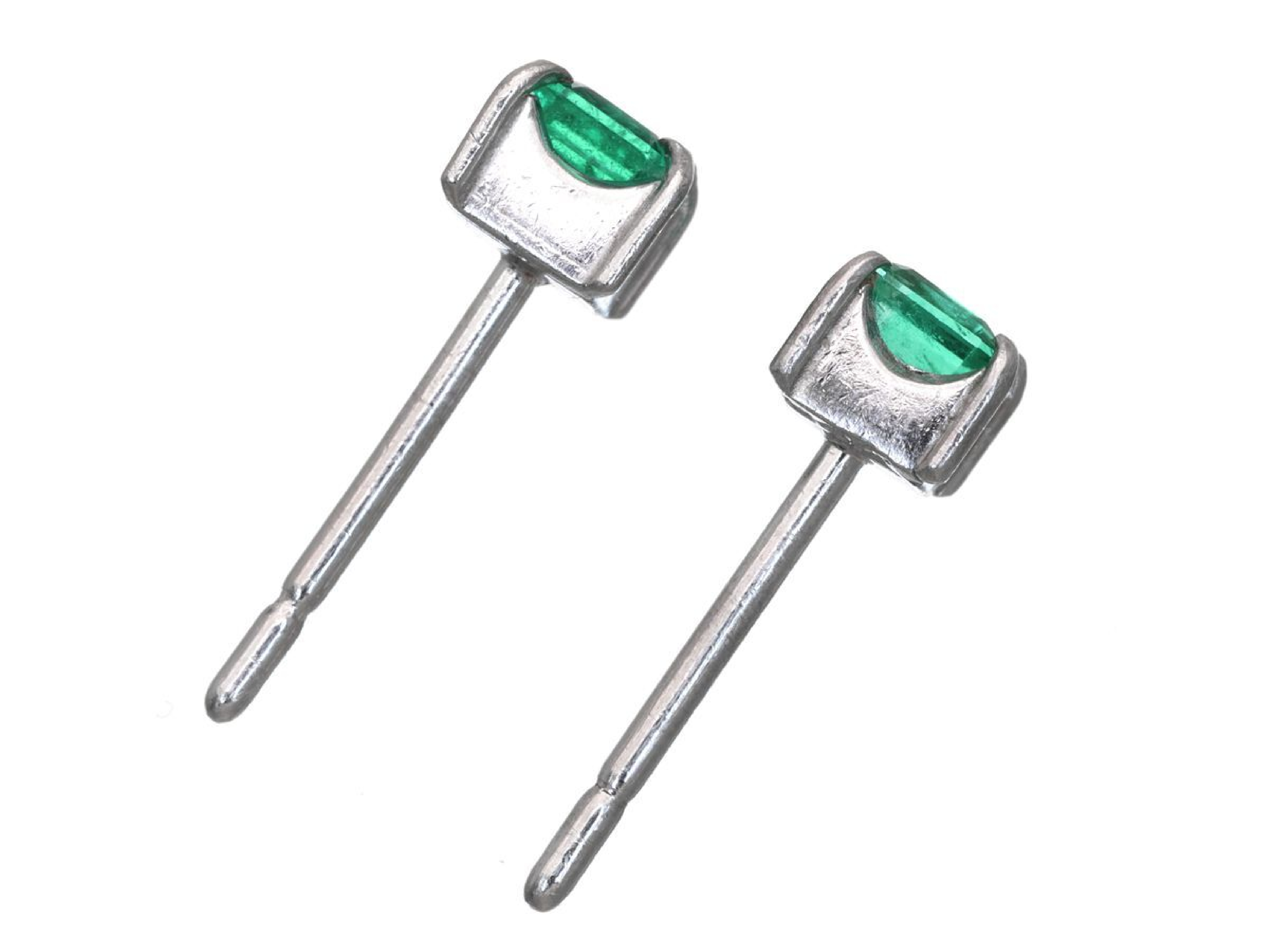 A Pair of Platinum and 0.40ctw Natural Emerald Stud Earrings