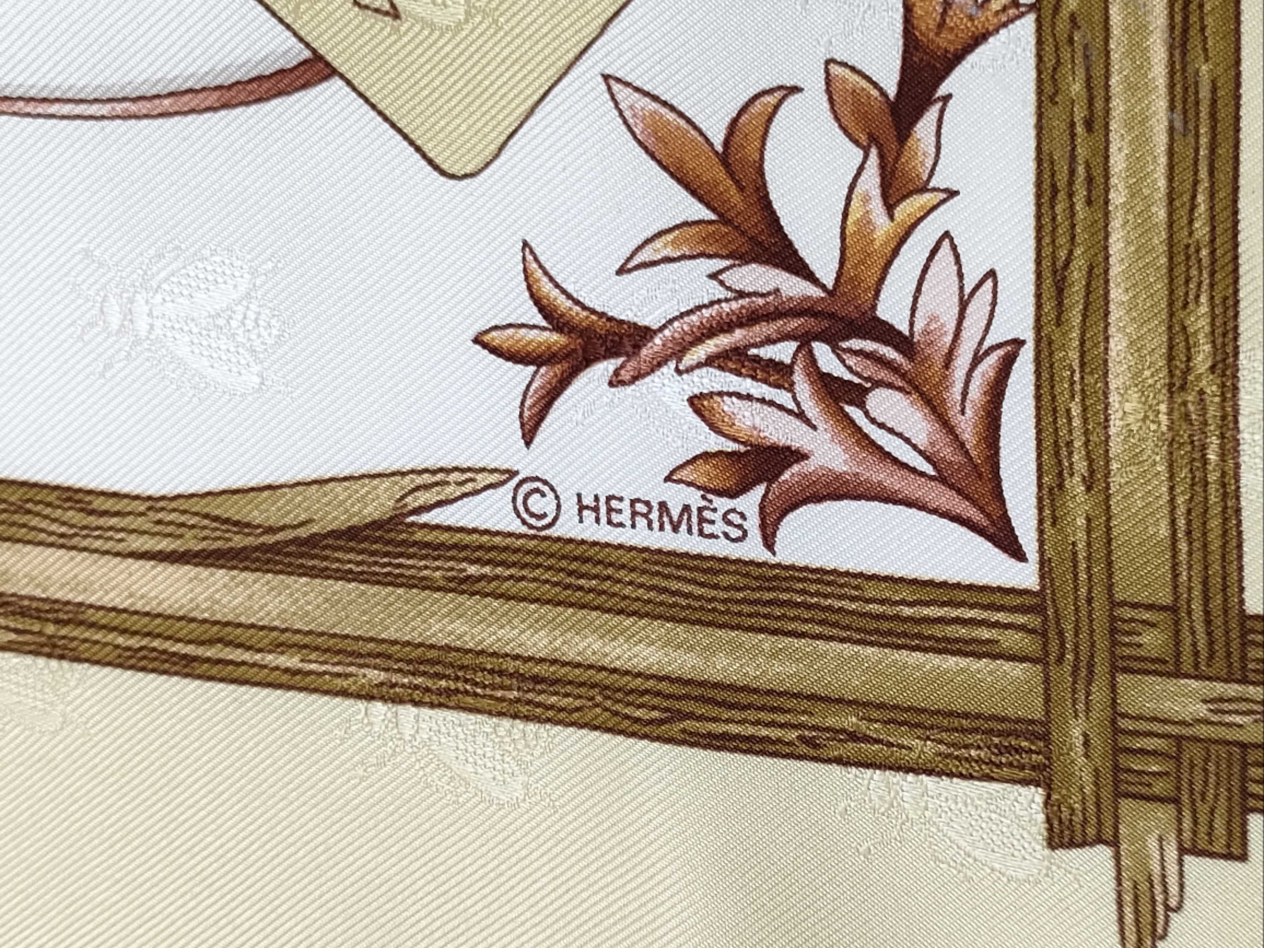 Vintage Hermes Herbier de Gavarnie (Gavarnie Herbarium) Cream Silk Carre 90