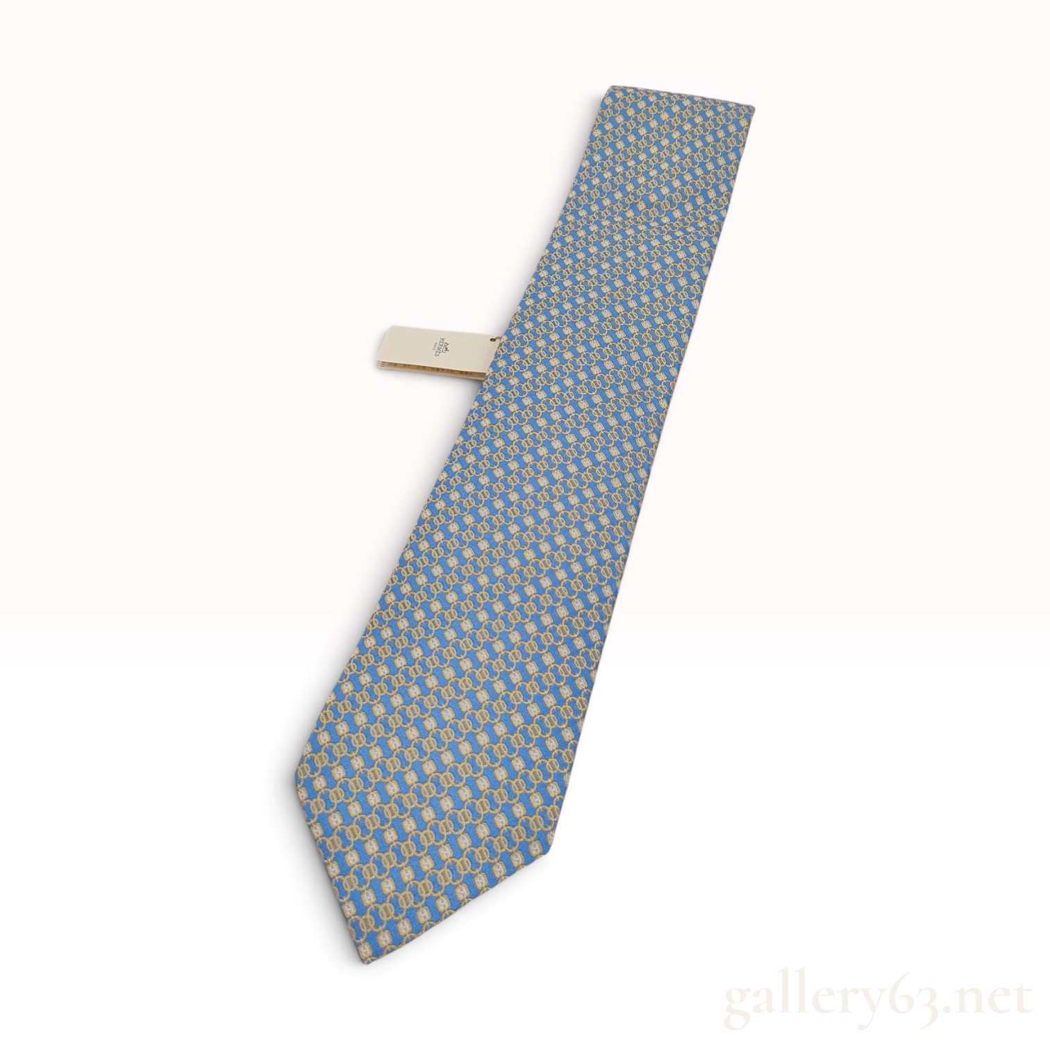 NWT Hermes Easy H Ciel Jaune Blanc Silk Necktie 8 cm with Box