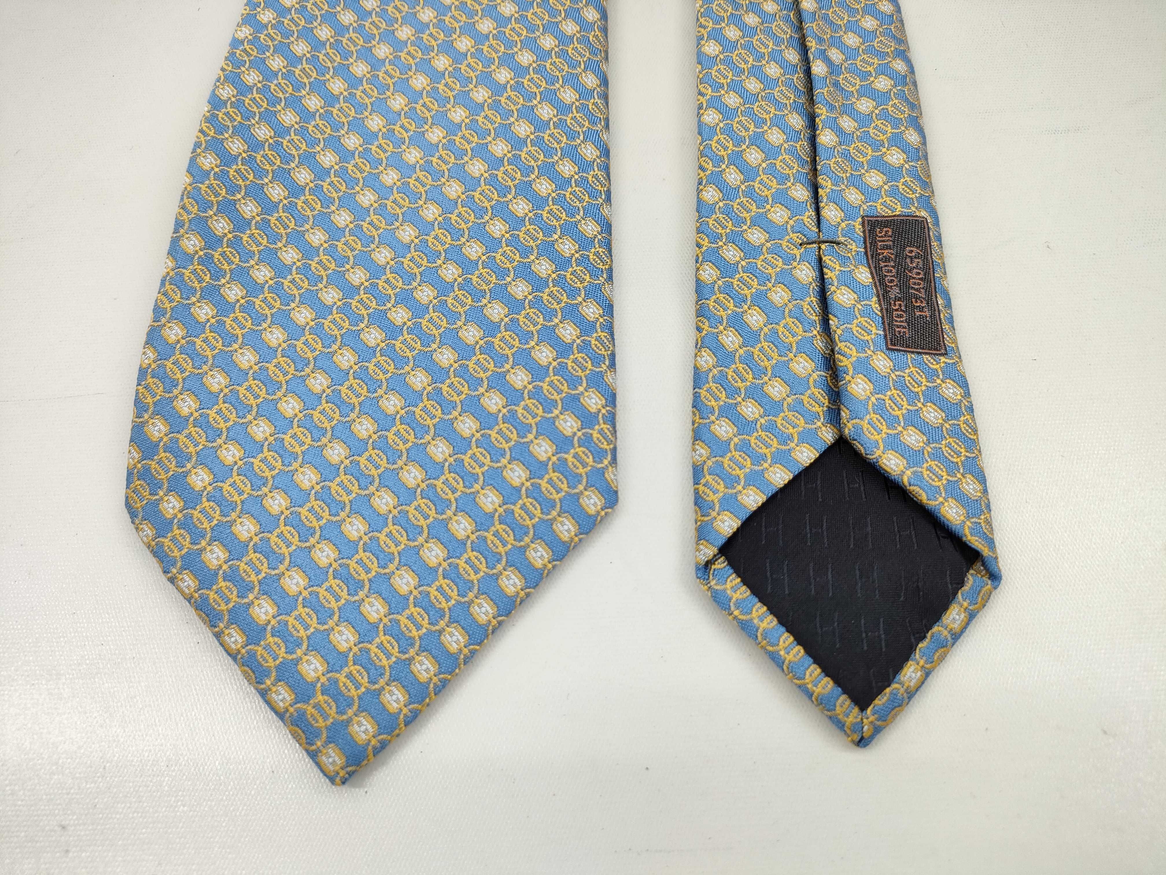 NWT Hermes Easy H Ciel Jaune Blanc Silk Necktie 8 cm with Box