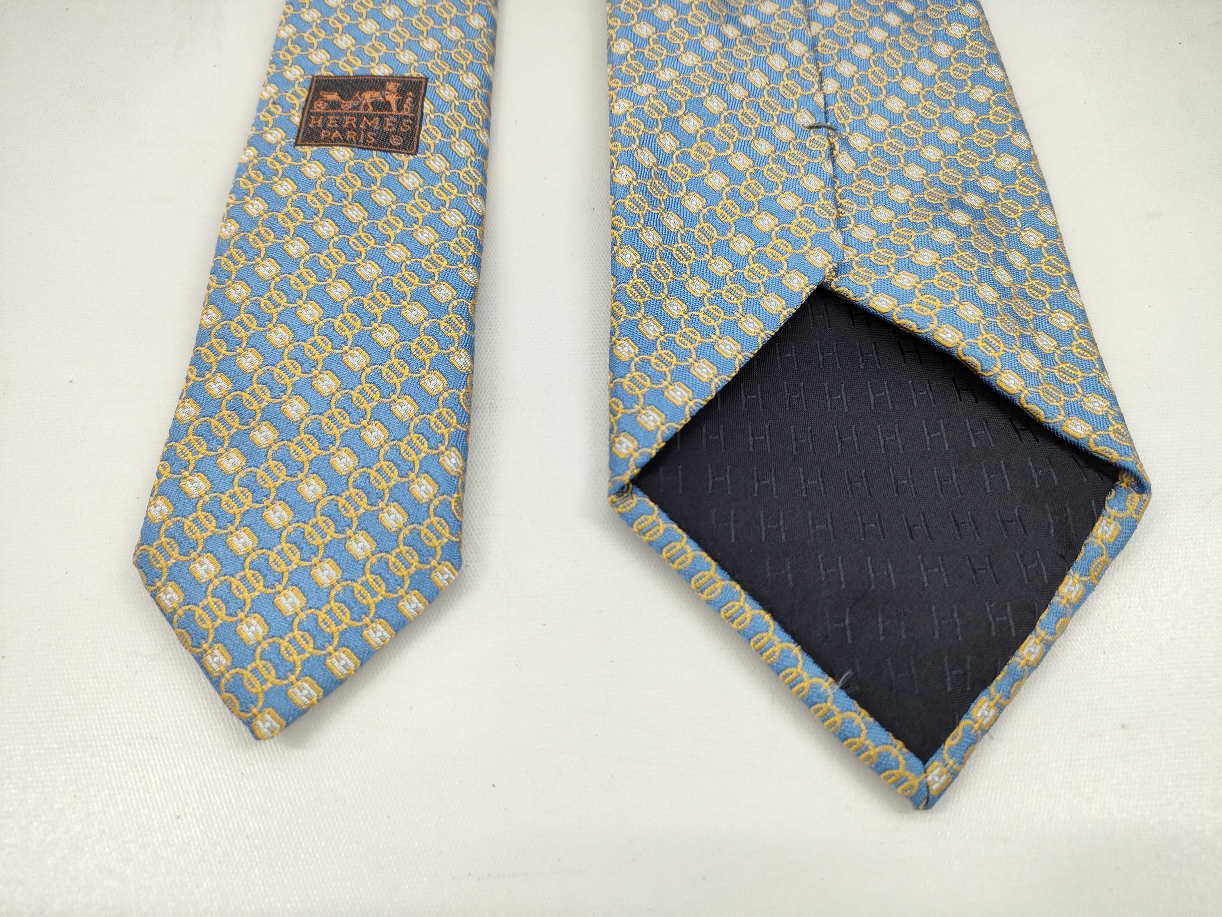 NWT Hermes Easy H Ciel Jaune Blanc Silk Necktie 8 cm with Box