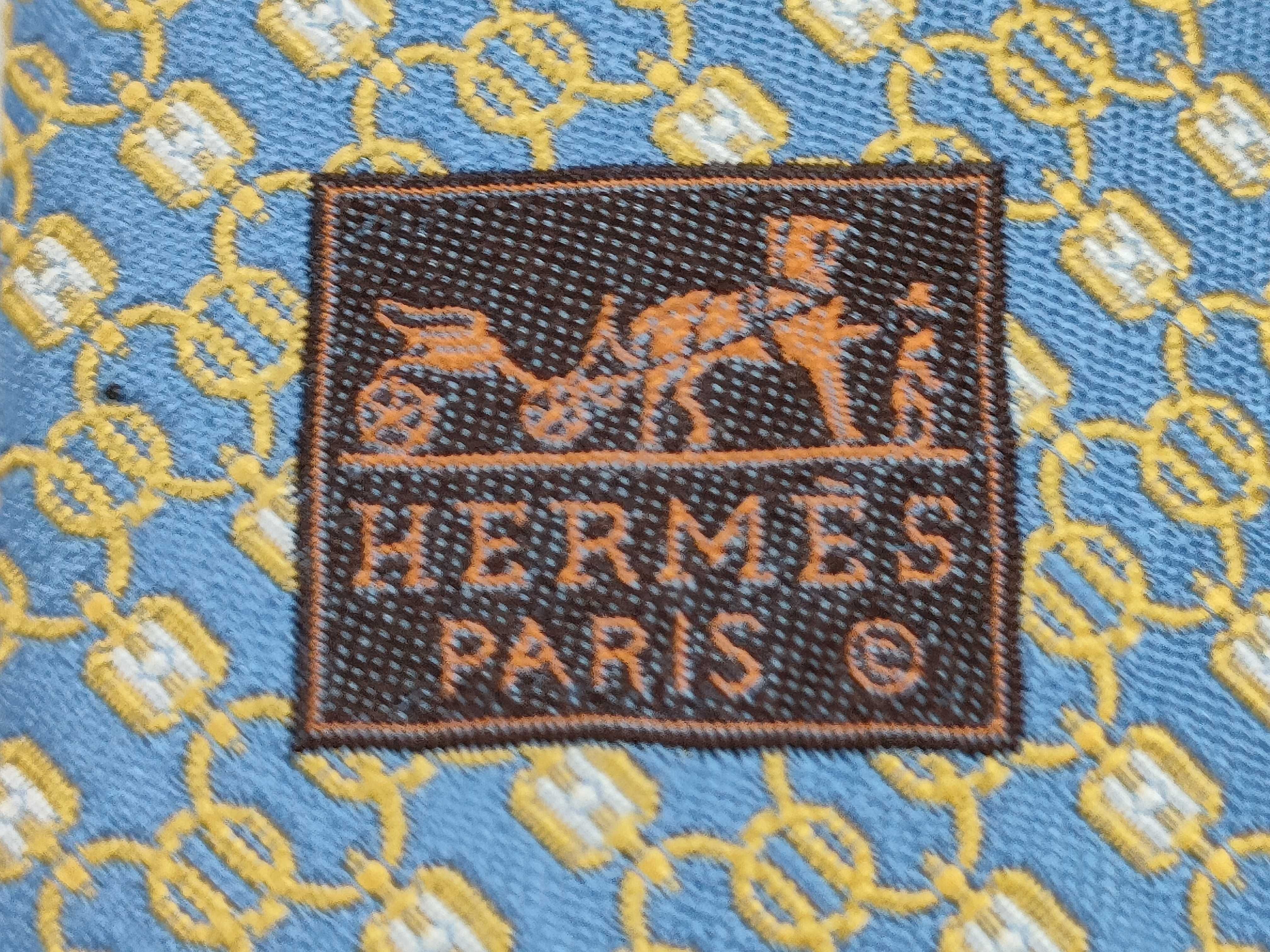 NWT Hermes Easy H Ciel Jaune Blanc Silk Necktie 8 cm with Box