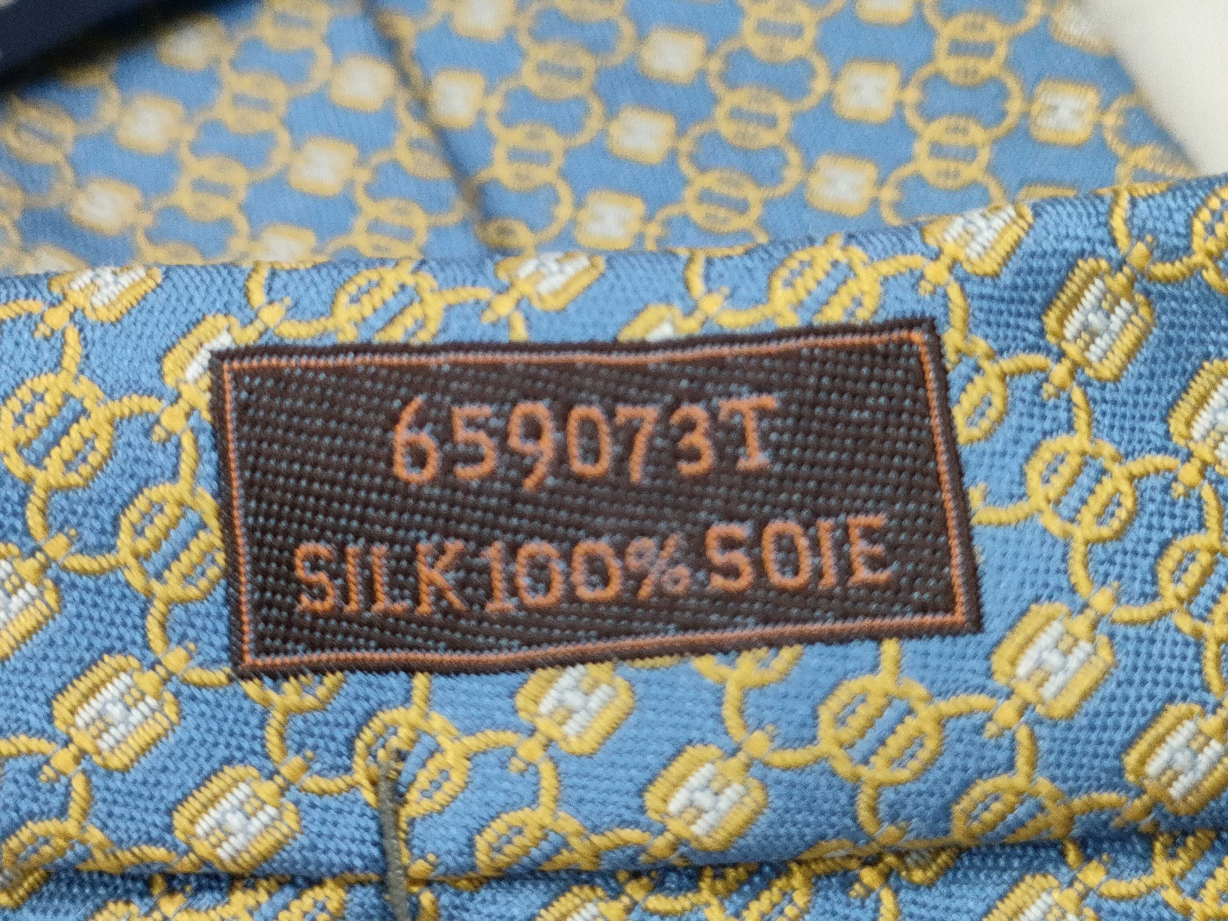 NWT Hermes Easy H Ciel Jaune Blanc Silk Necktie 8 cm with Box