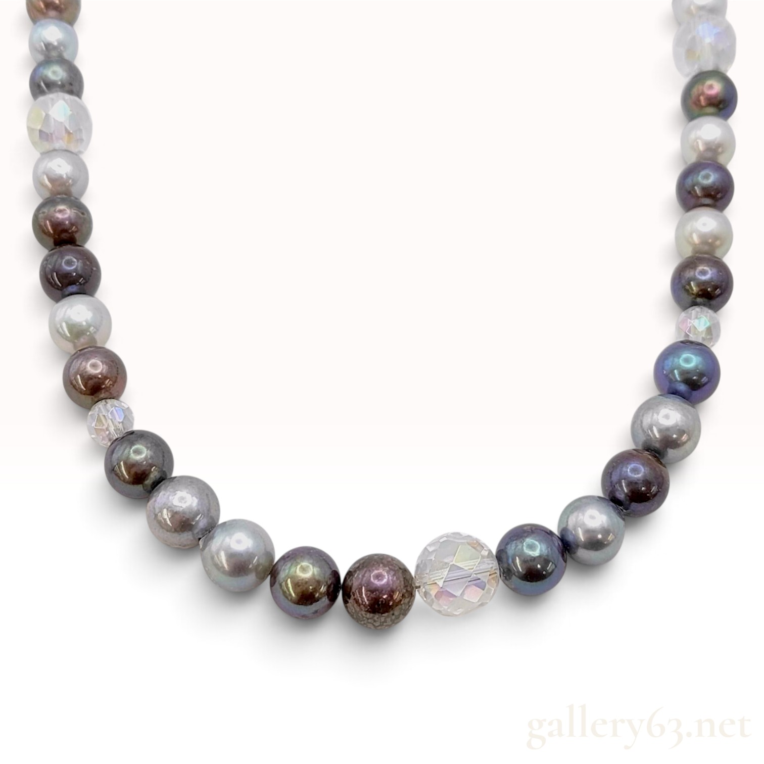 A Vintage Multicolor Cultured Pearl and Crystal Necklace with Silver Clasp