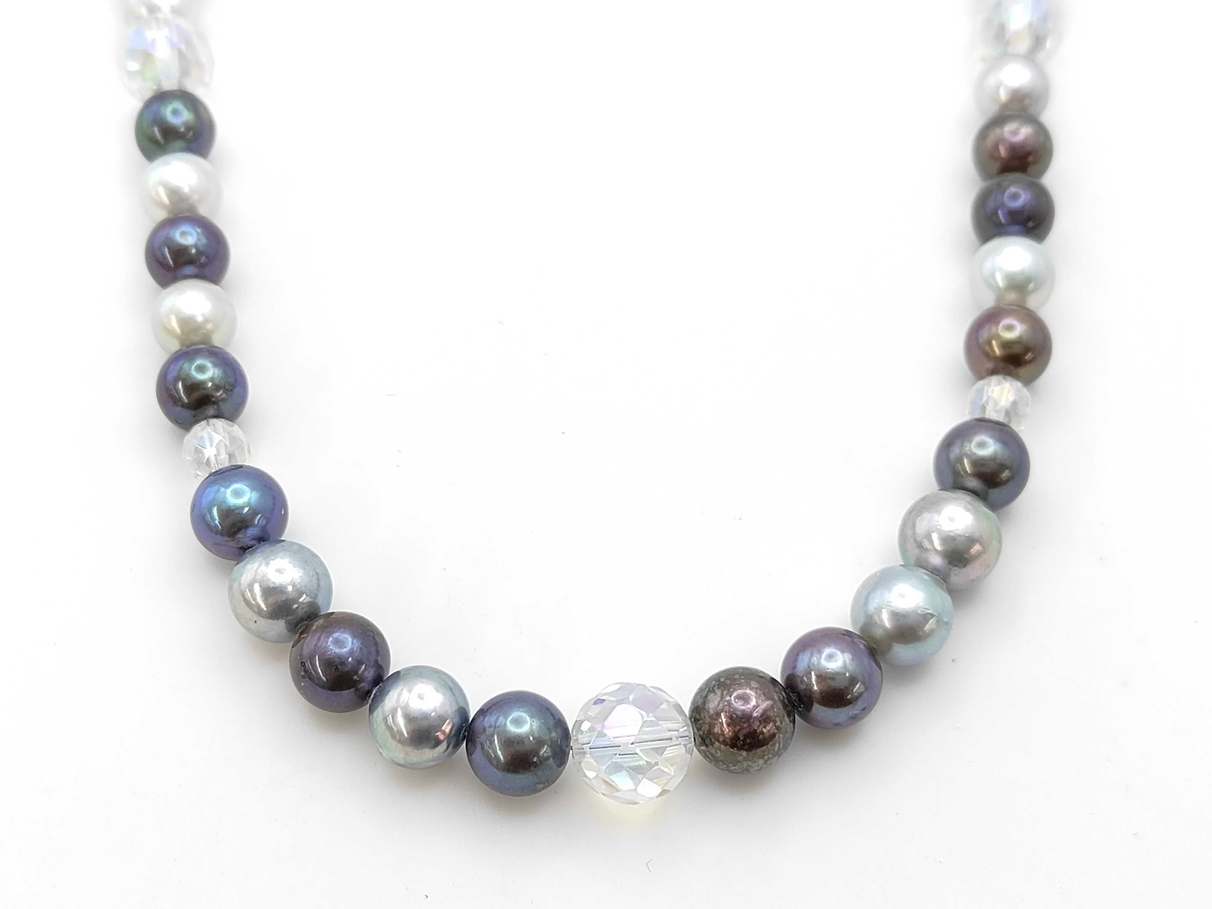 A Vintage Multicolor Cultured Pearl and Crystal Necklace with Silver Clasp