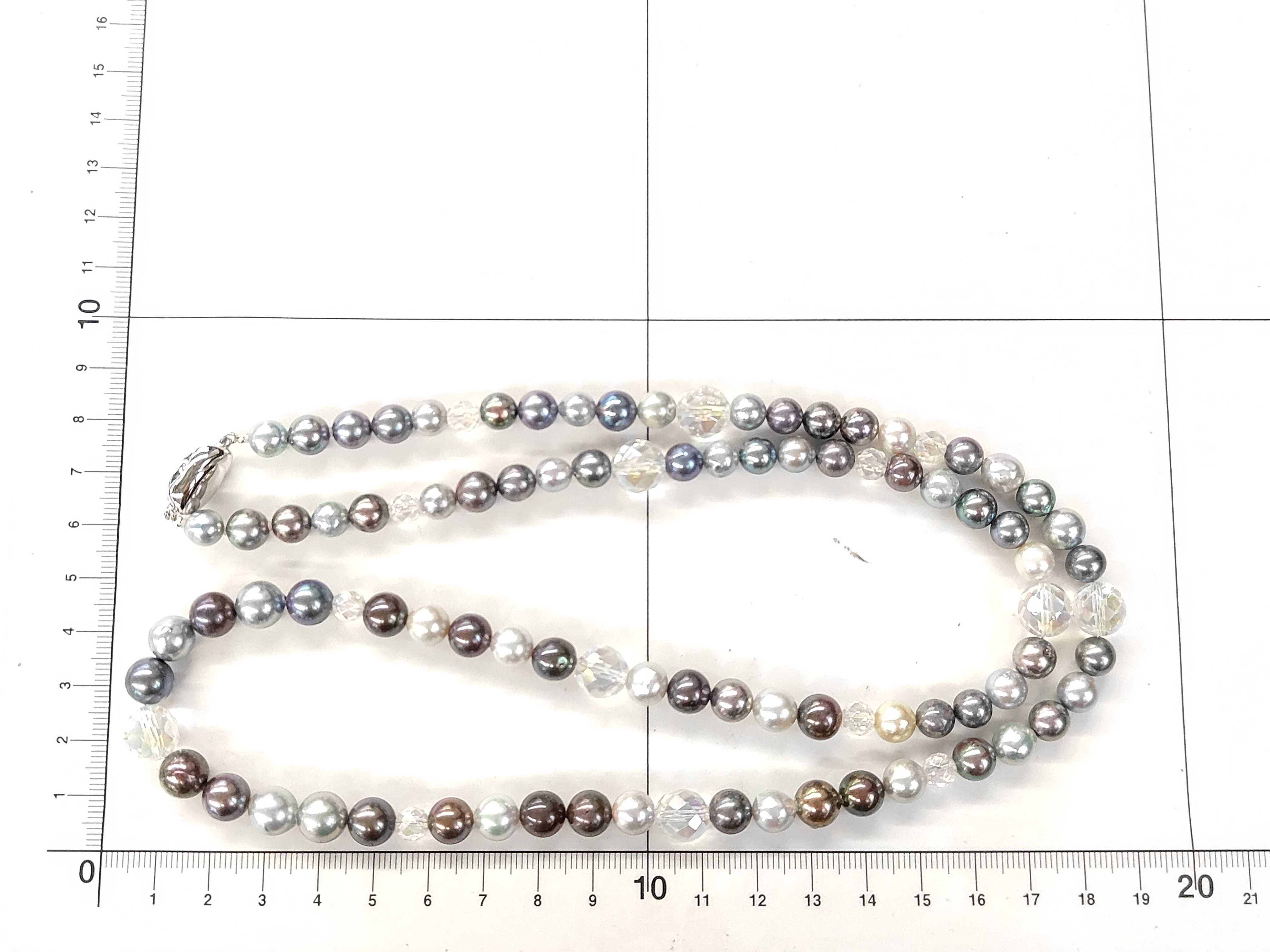 A Vintage Multicolor Cultured Pearl and Crystal Necklace with Silver Clasp