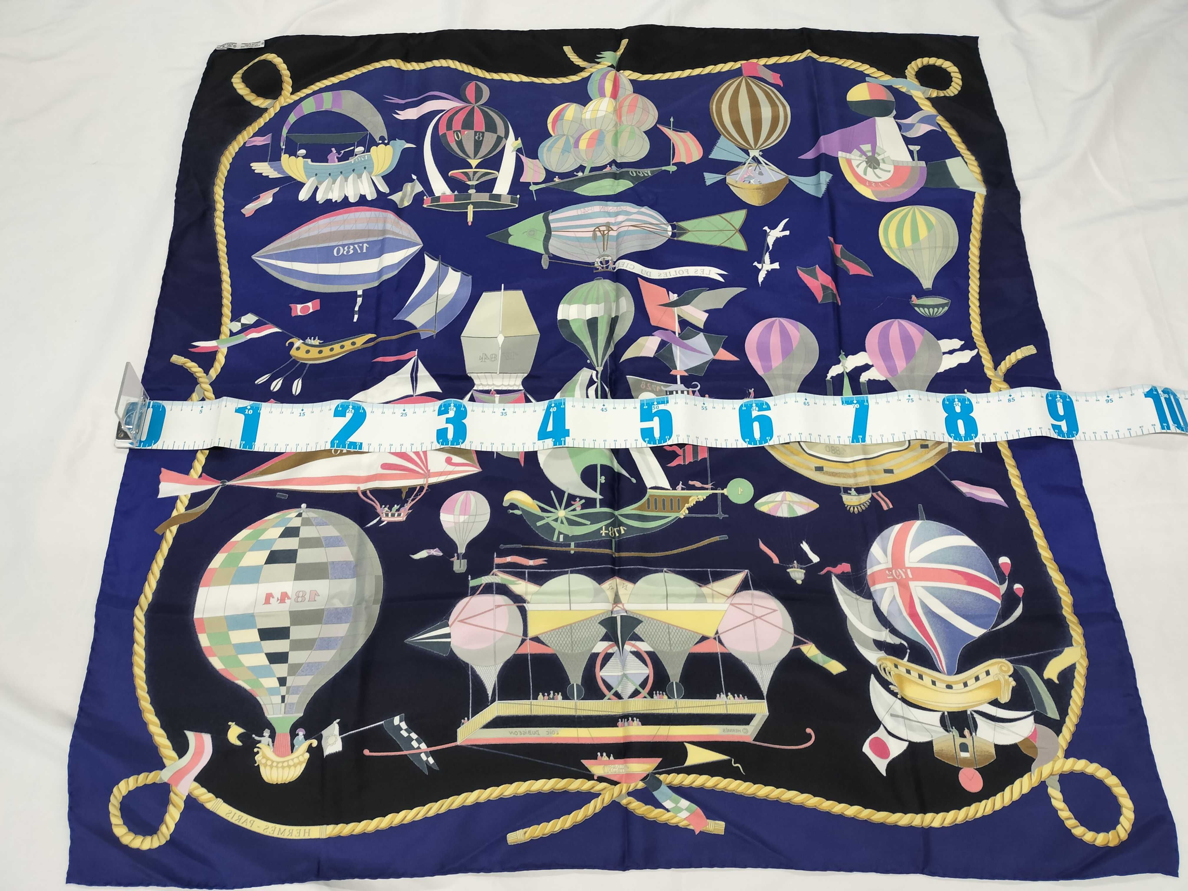 Vintage Hermes Les Folies du Ciel (The Follies of the Sky) Blue Silk Carre 90
