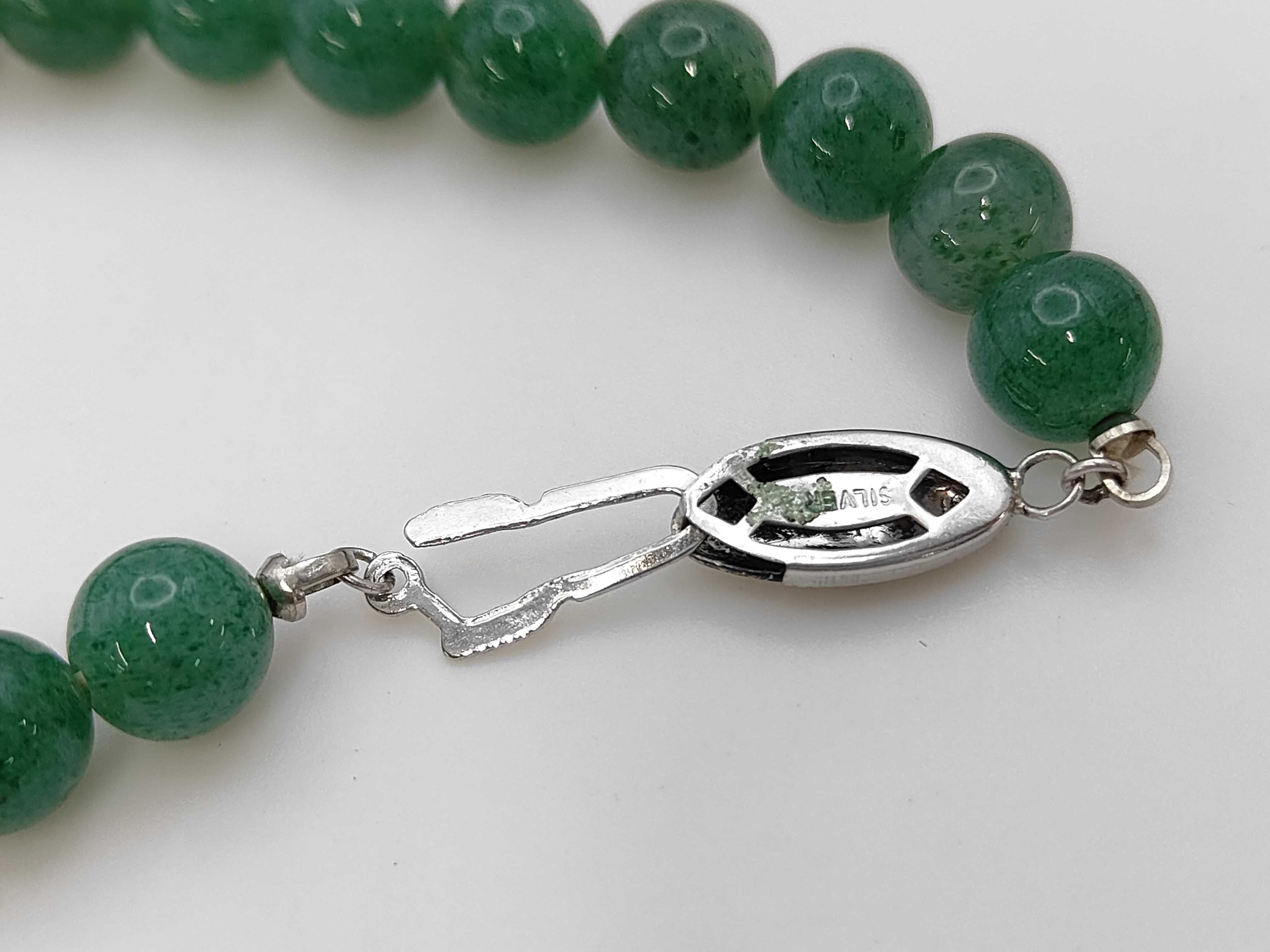 Vintage Green Aventurine Bead and Silver Necklace