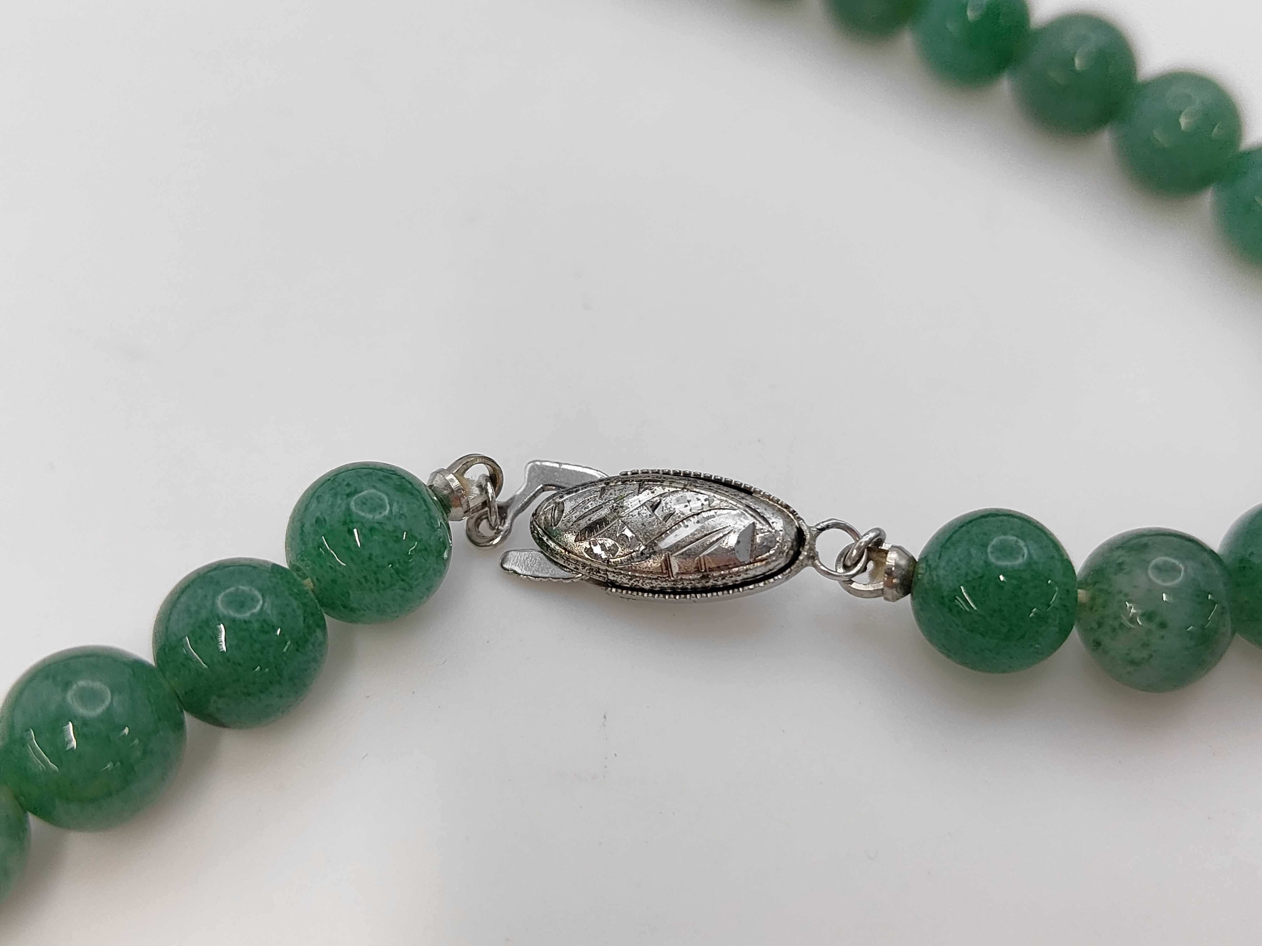 Vintage Green Aventurine Bead and Silver Necklace