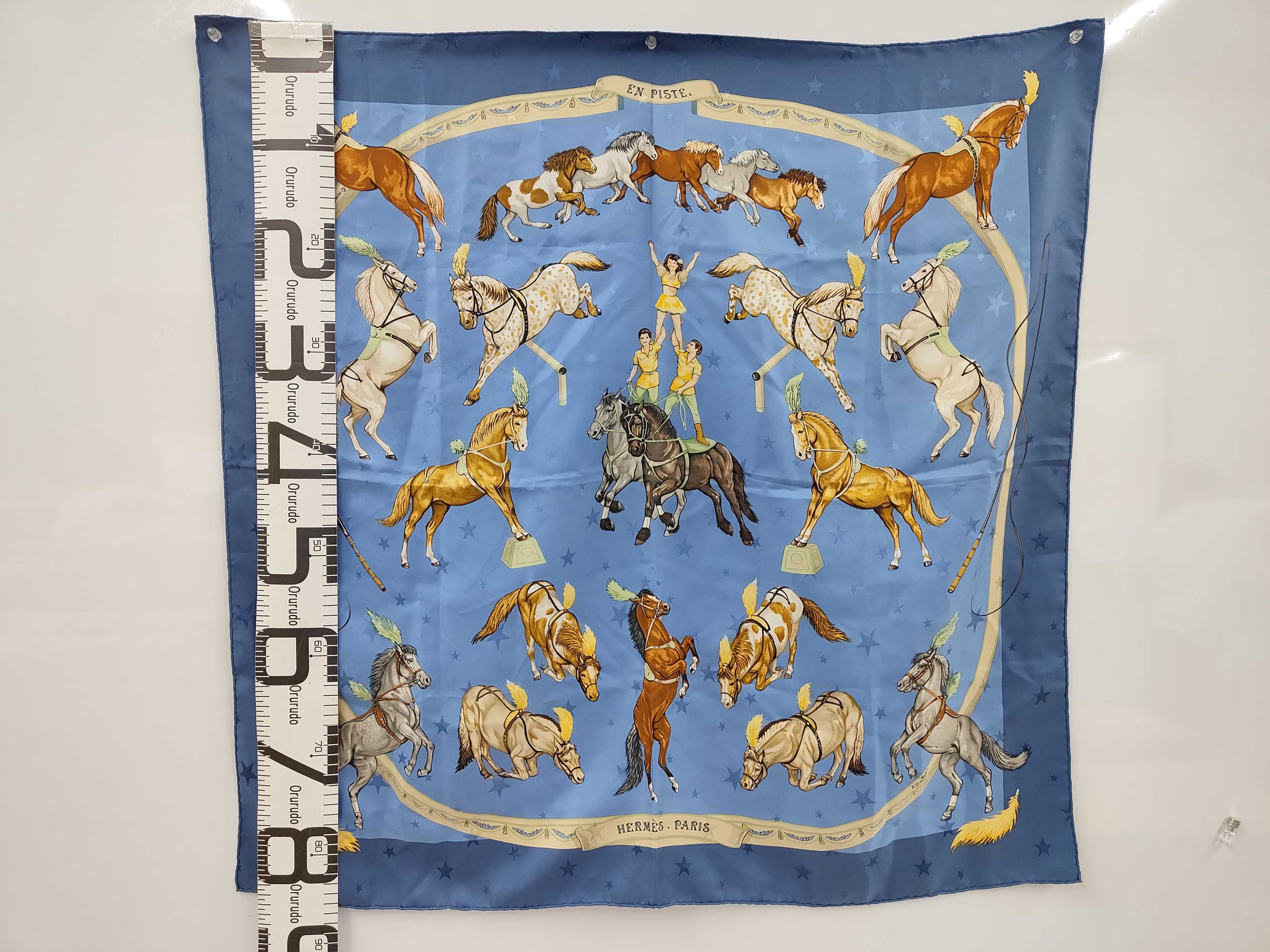 Vintage Hermes En Piste Blue Star Jacquard Silk Carre 90 cm