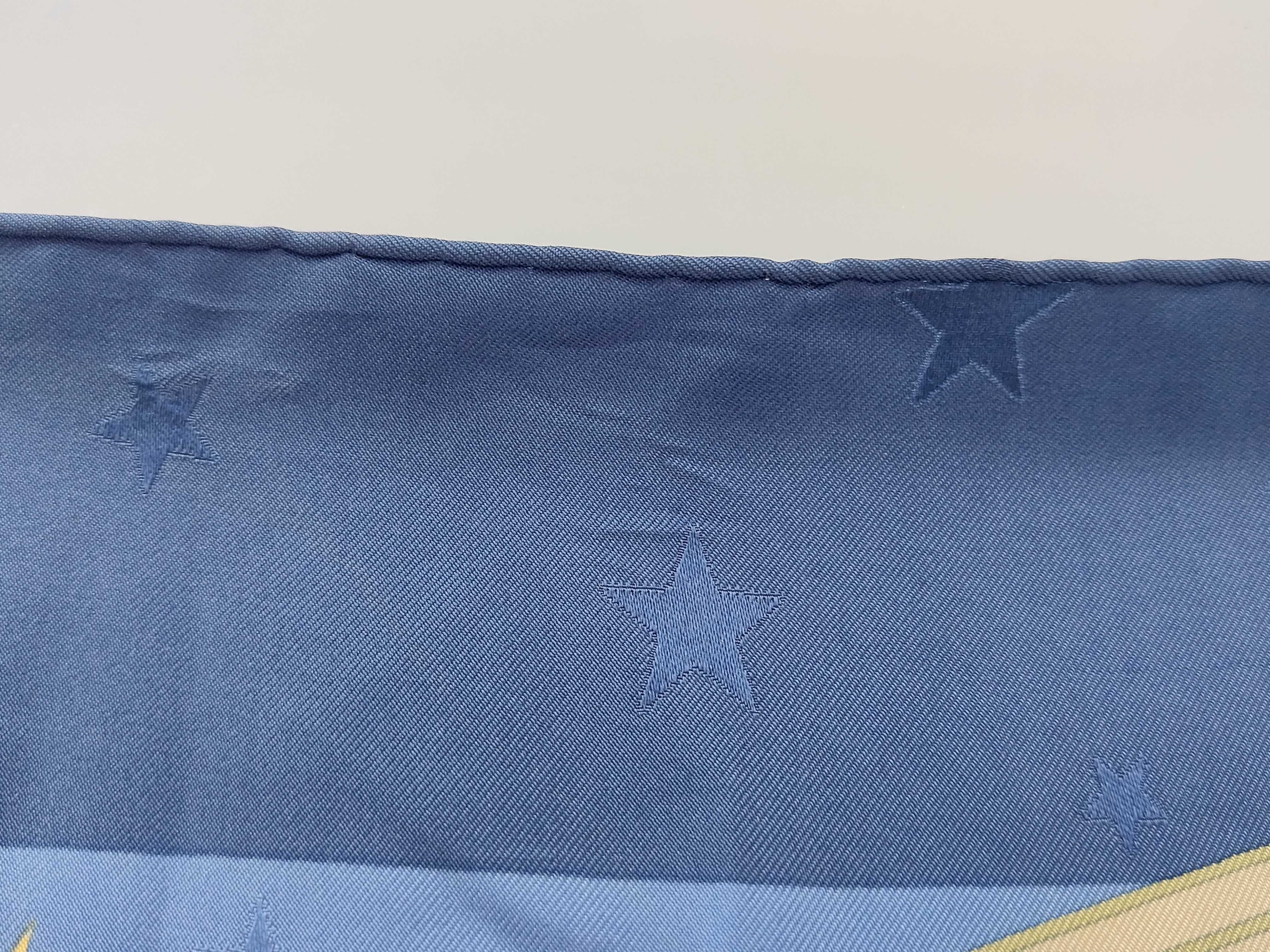 Vintage Hermes En Piste Blue Star Jacquard Silk Carre 90 cm