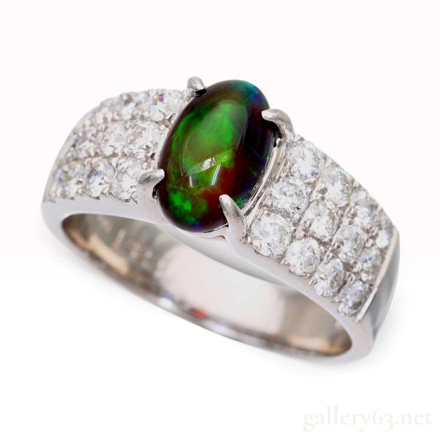 Pt900 1.322ct Natural Black Opal and 1.00ctw Natural Diamond Cocktail Ring with Memo