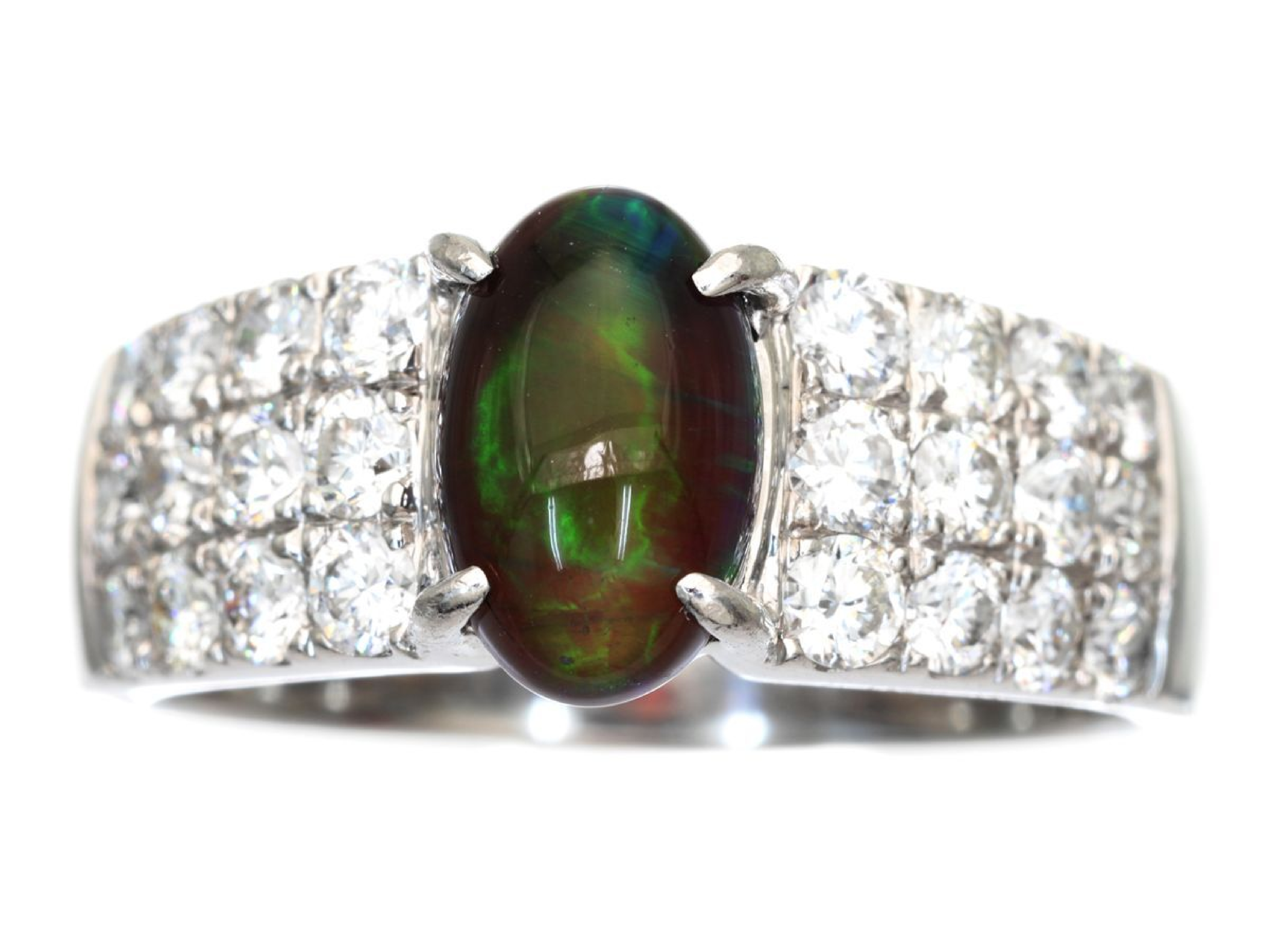 Pt900 1.322ct Natural Black Opal and 1.00ctw Natural Diamond Cocktail Ring with Memo