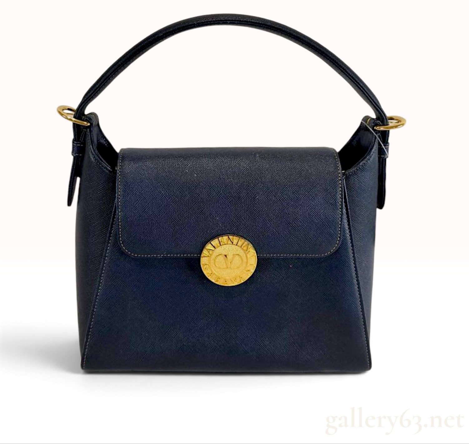 Vintage Valentino Garavani Navy Saffiano Leather Top Handle Bag with Tag