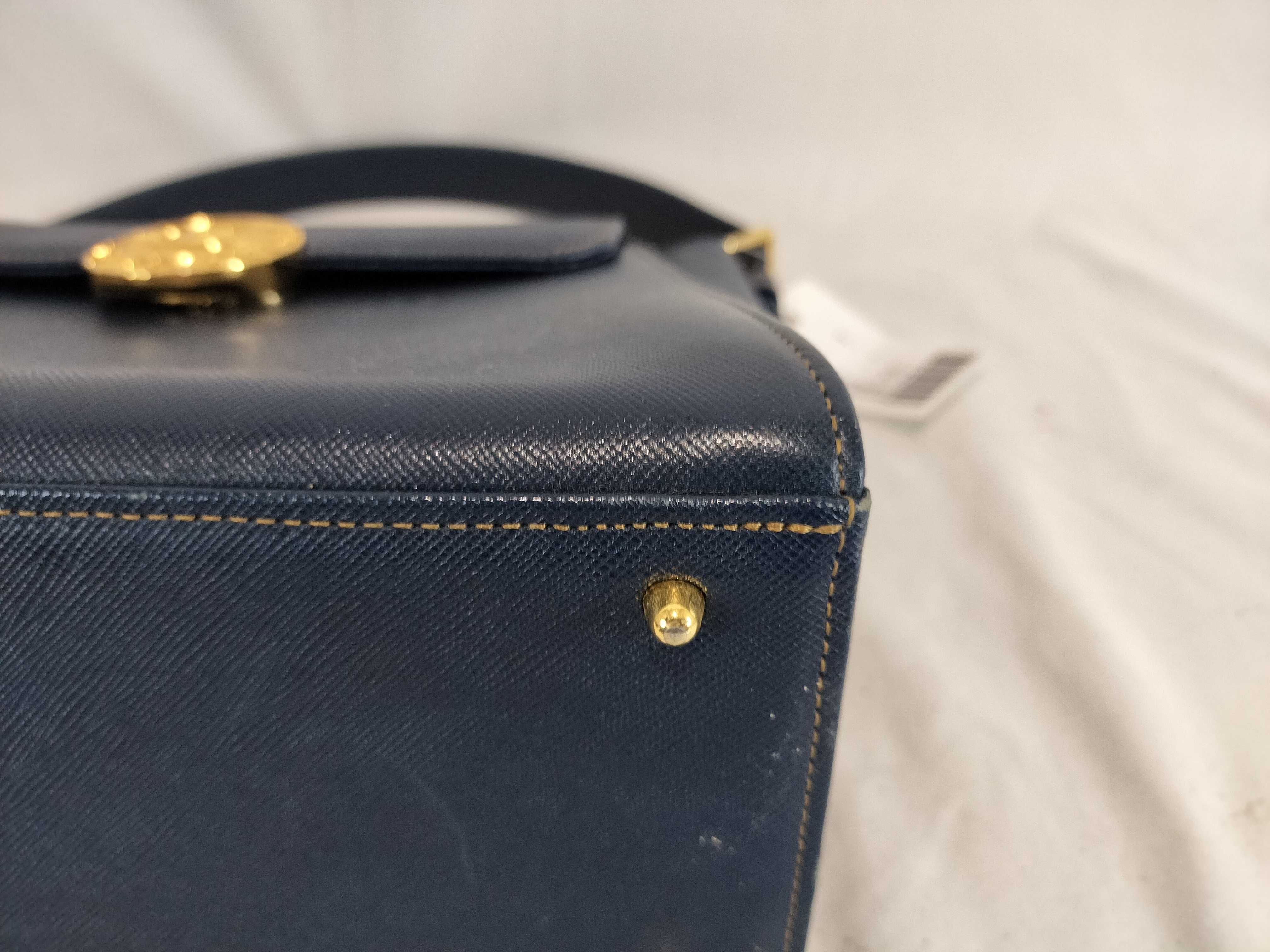 Vintage Valentino Garavani Navy Saffiano Leather Top Handle Bag with Tag