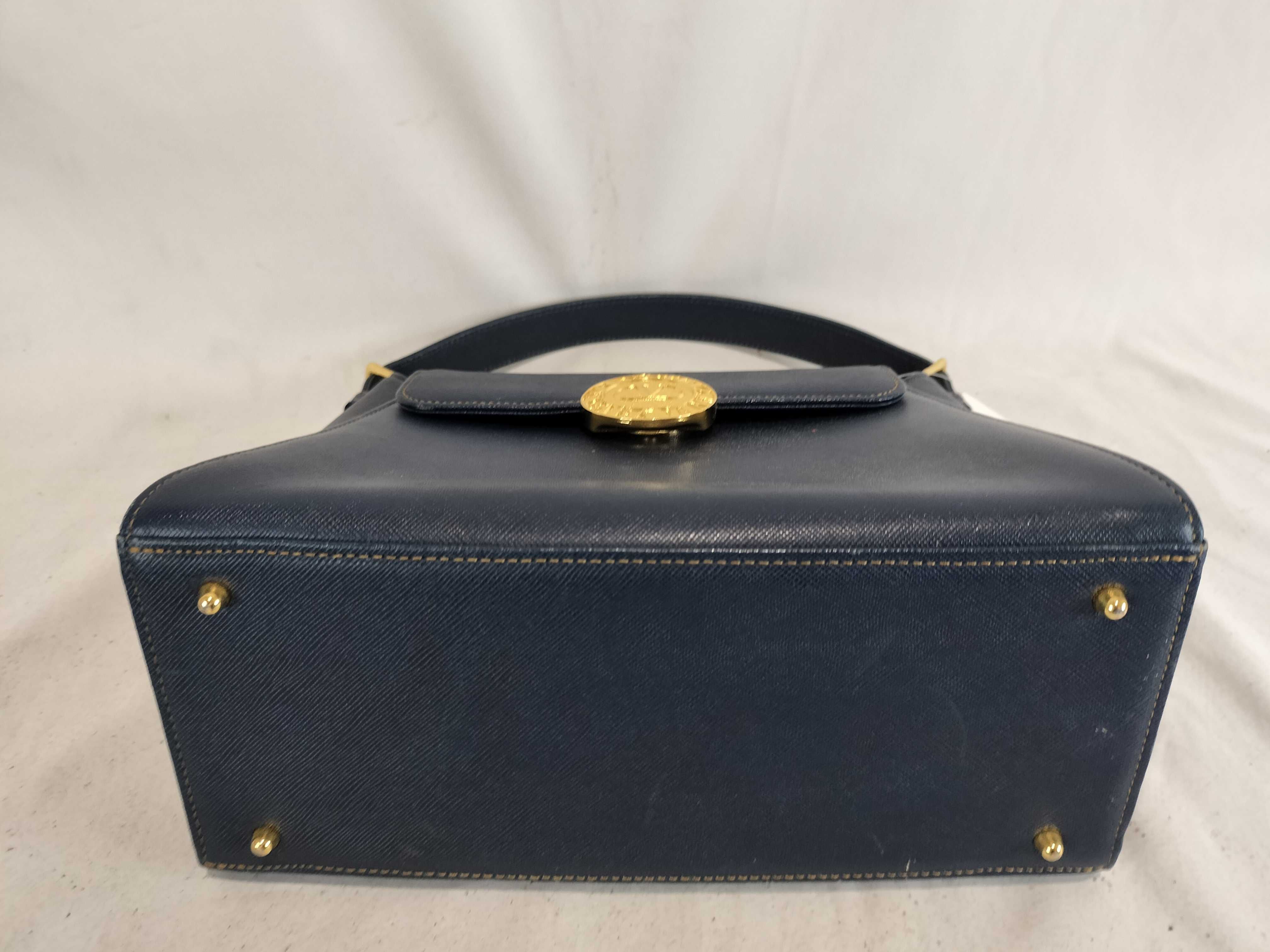 Vintage Valentino Garavani Navy Saffiano Leather Top Handle Bag with Tag