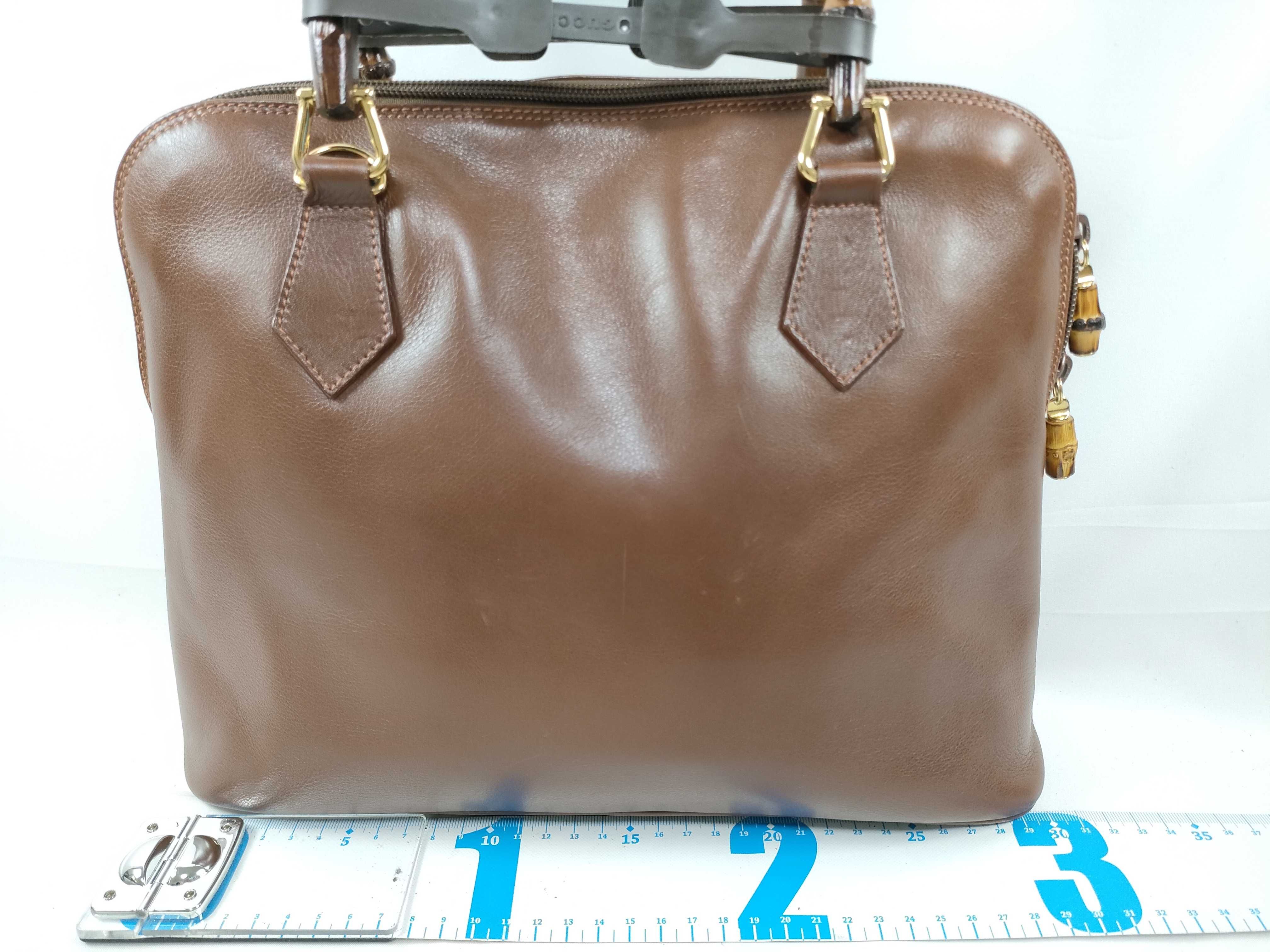 Vintage Gucci Bamboo Top Handle Brown Leather Bag with Strap and Dust Bag