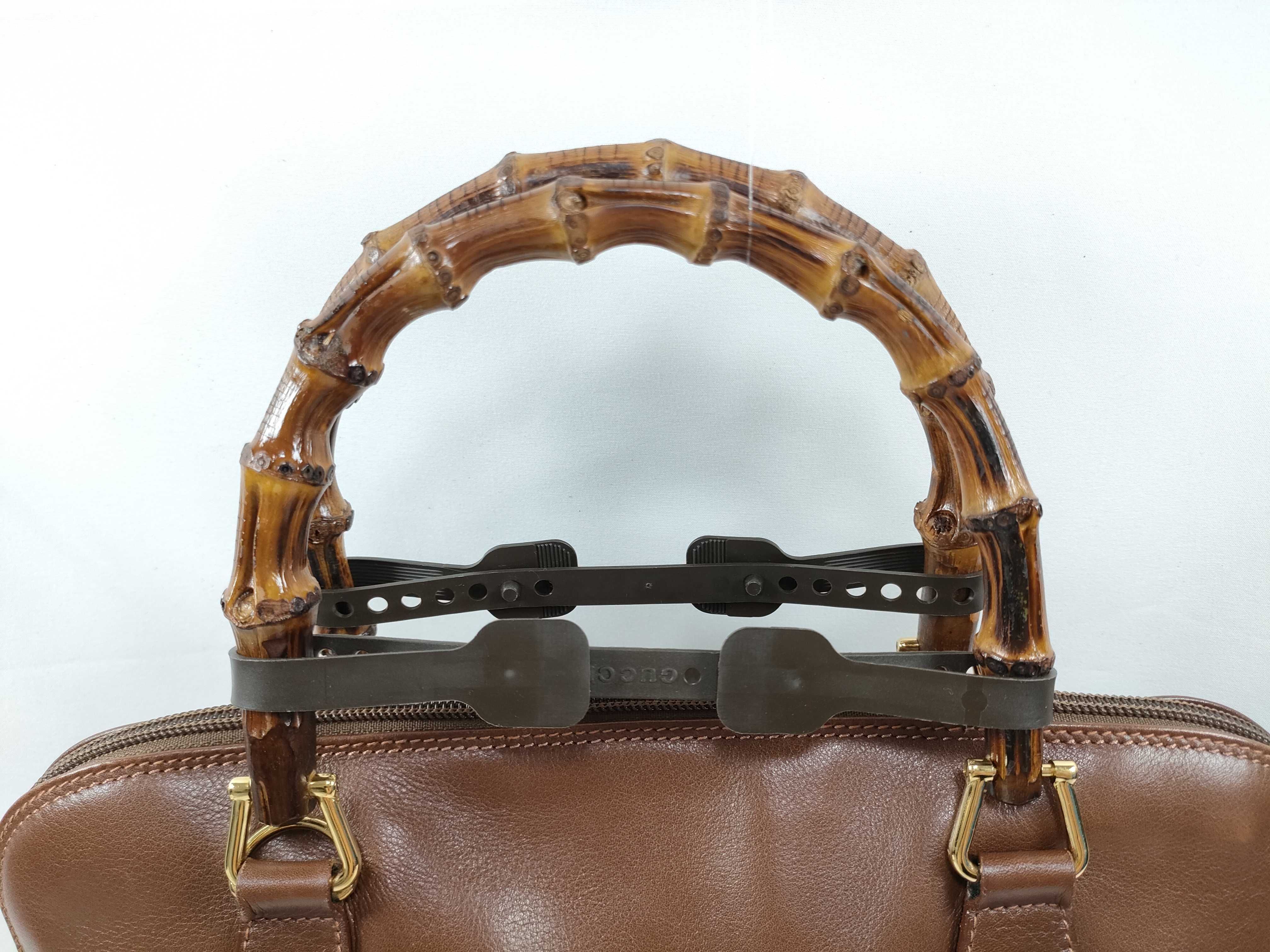 Vintage Gucci Bamboo Top Handle Brown Leather Bag with Strap and Dust Bag