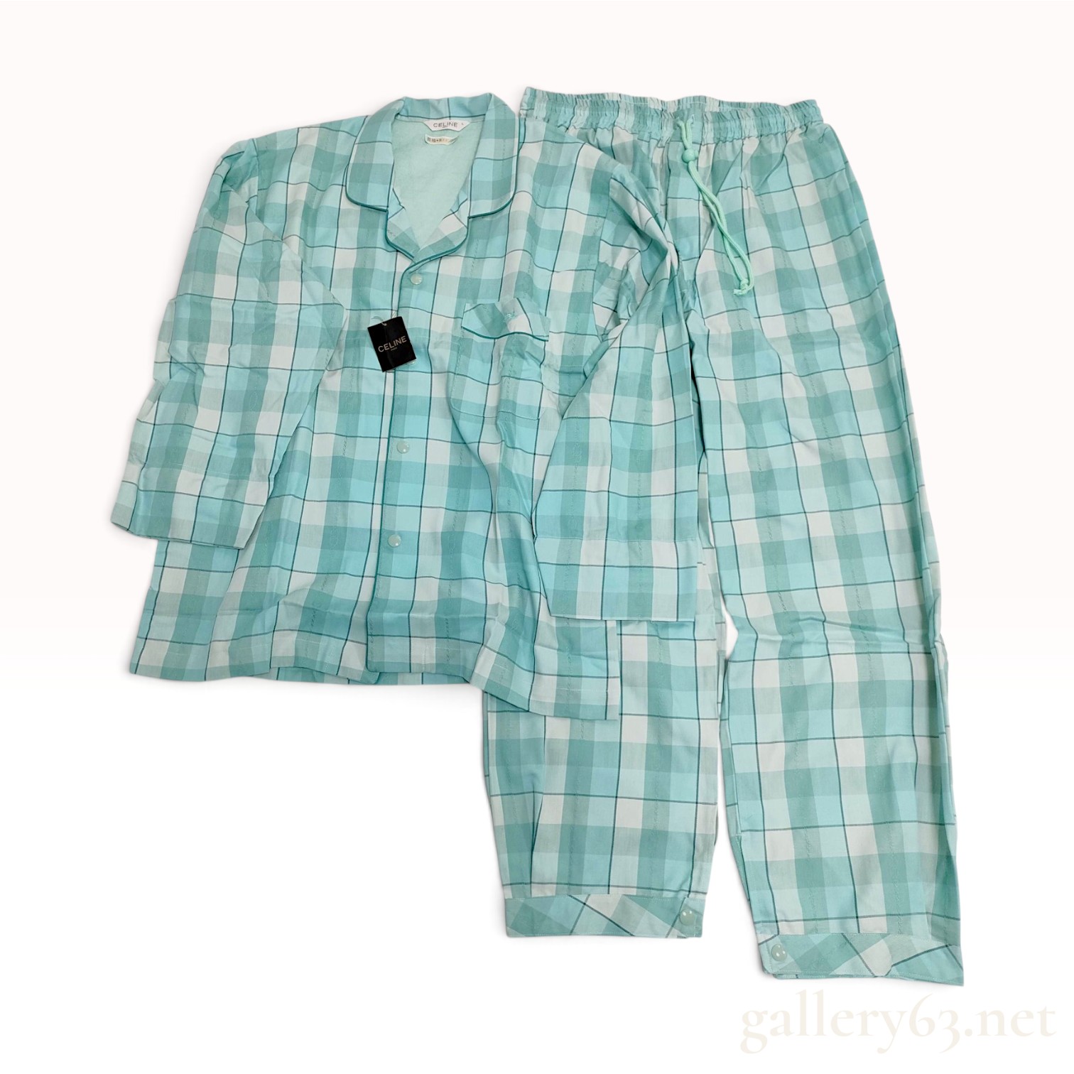 NWT Celine Mint Green Plaid Pajama Set Size Large with Packaging