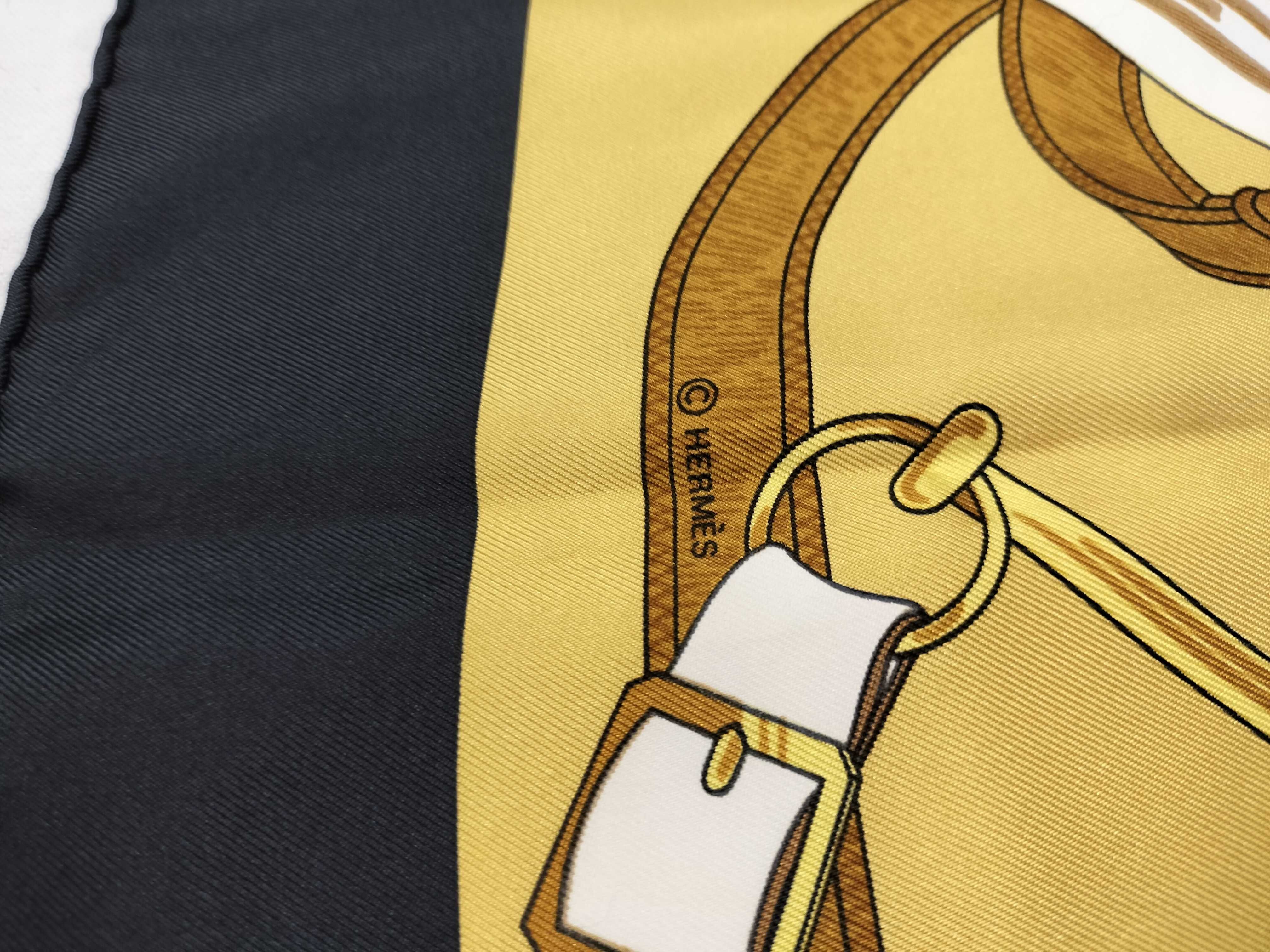 Hermes Grand Apparat Silk Carre 90 in Gold and Black