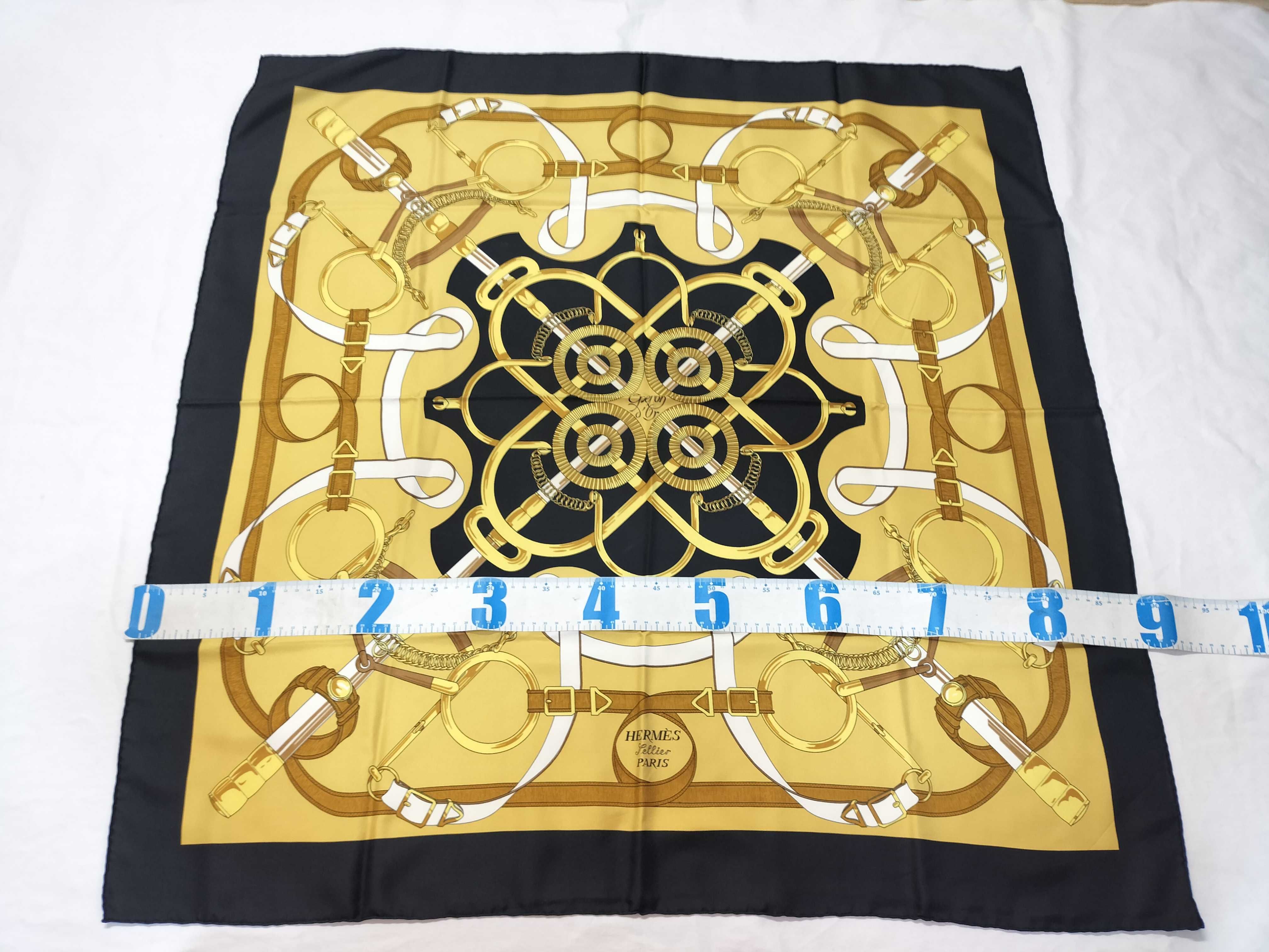 Hermes Grand Apparat Silk Carre 90 in Gold and Black