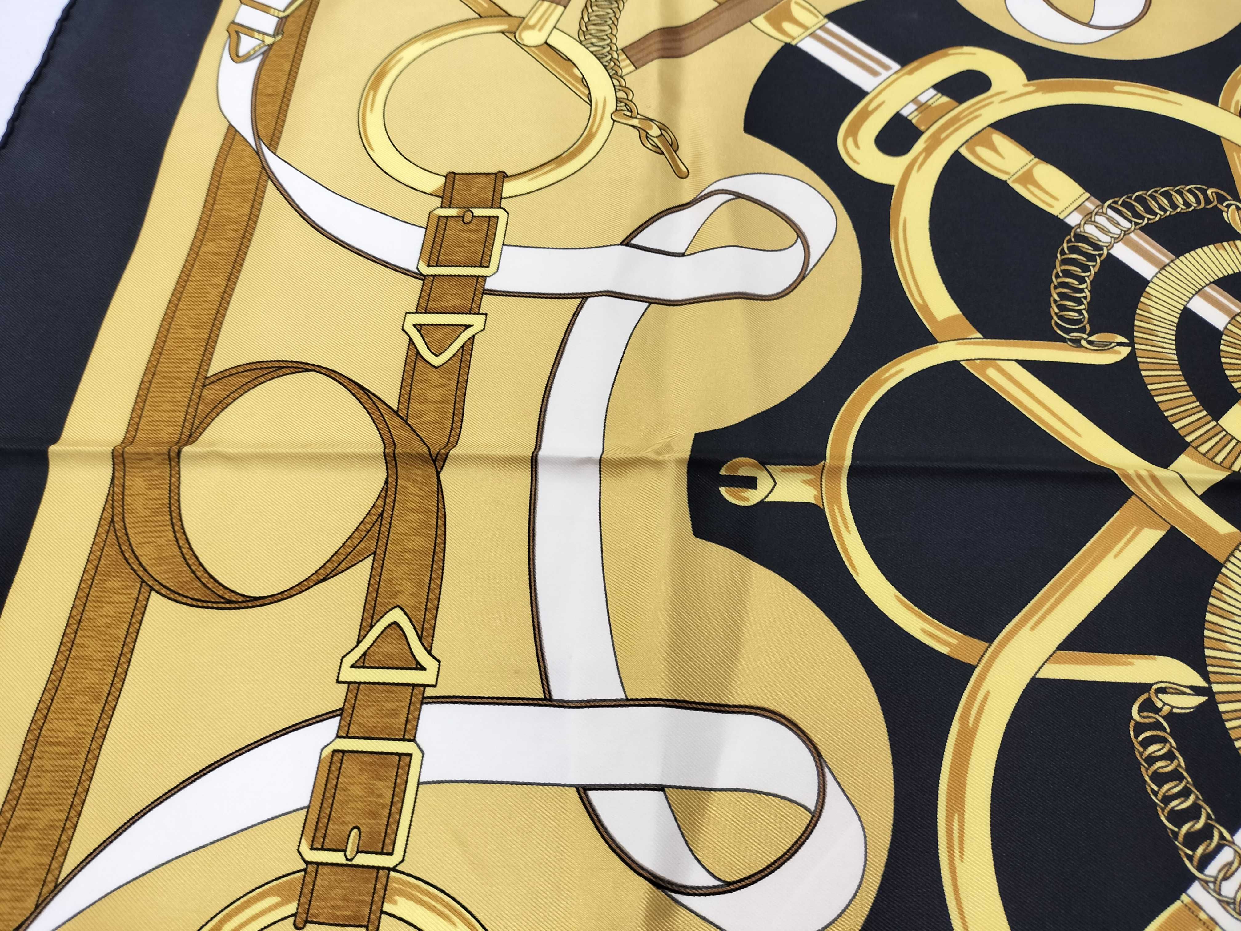 Hermes Grand Apparat Silk Carre 90 in Gold and Black
