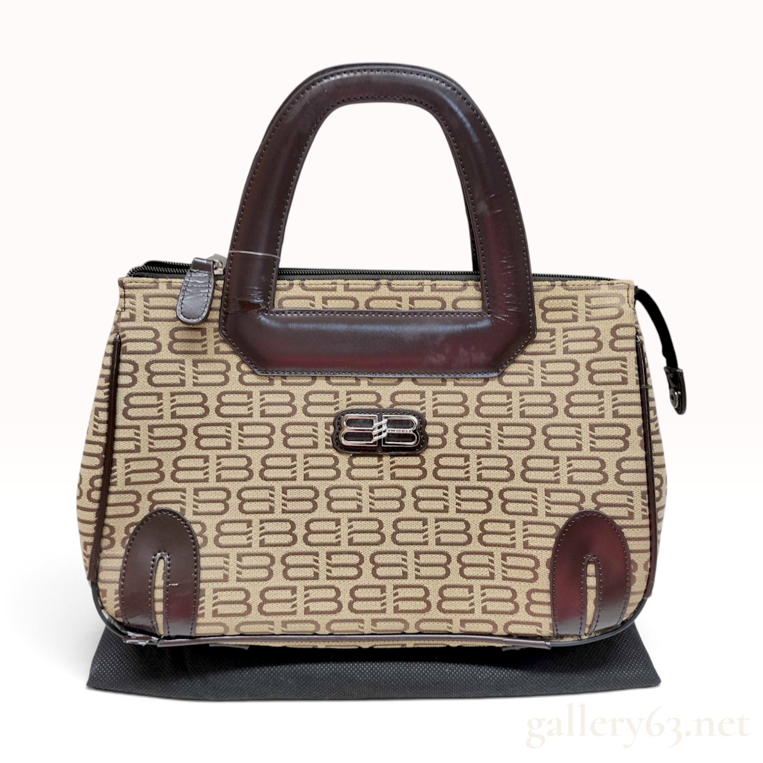 Vintage Balenciaga BB Monogram Beige and Brown Canvas Top Handle Bag with Tags