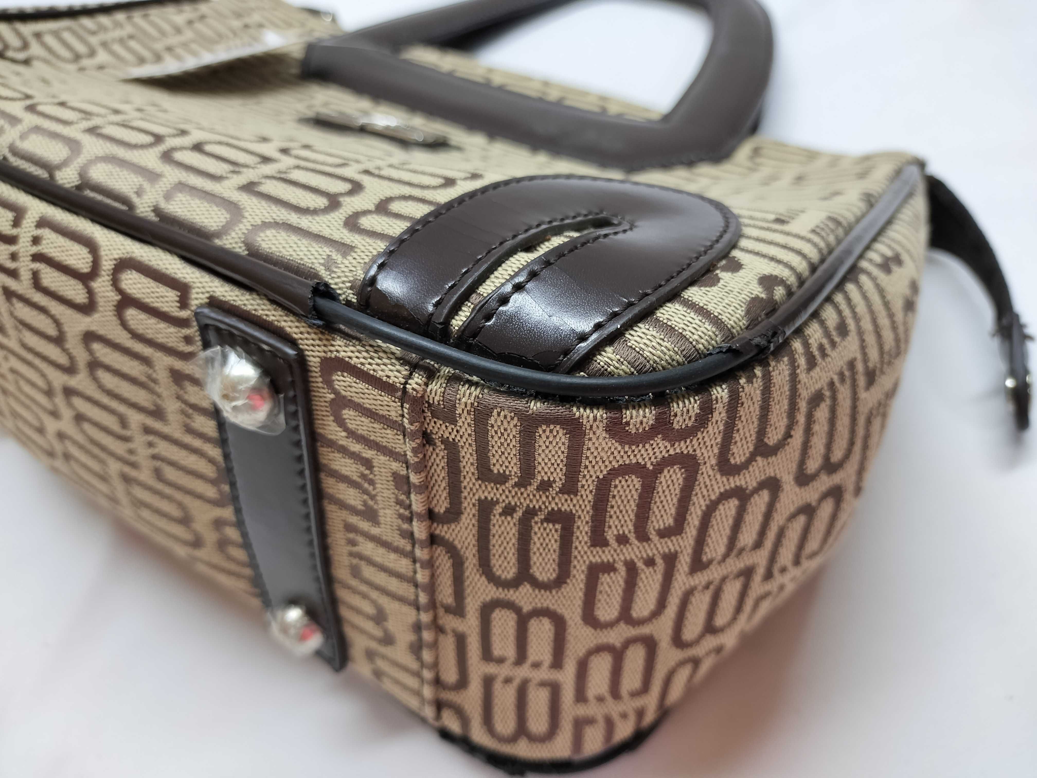 Vintage Balenciaga BB Monogram Beige and Brown Canvas Top Handle Bag with Tags