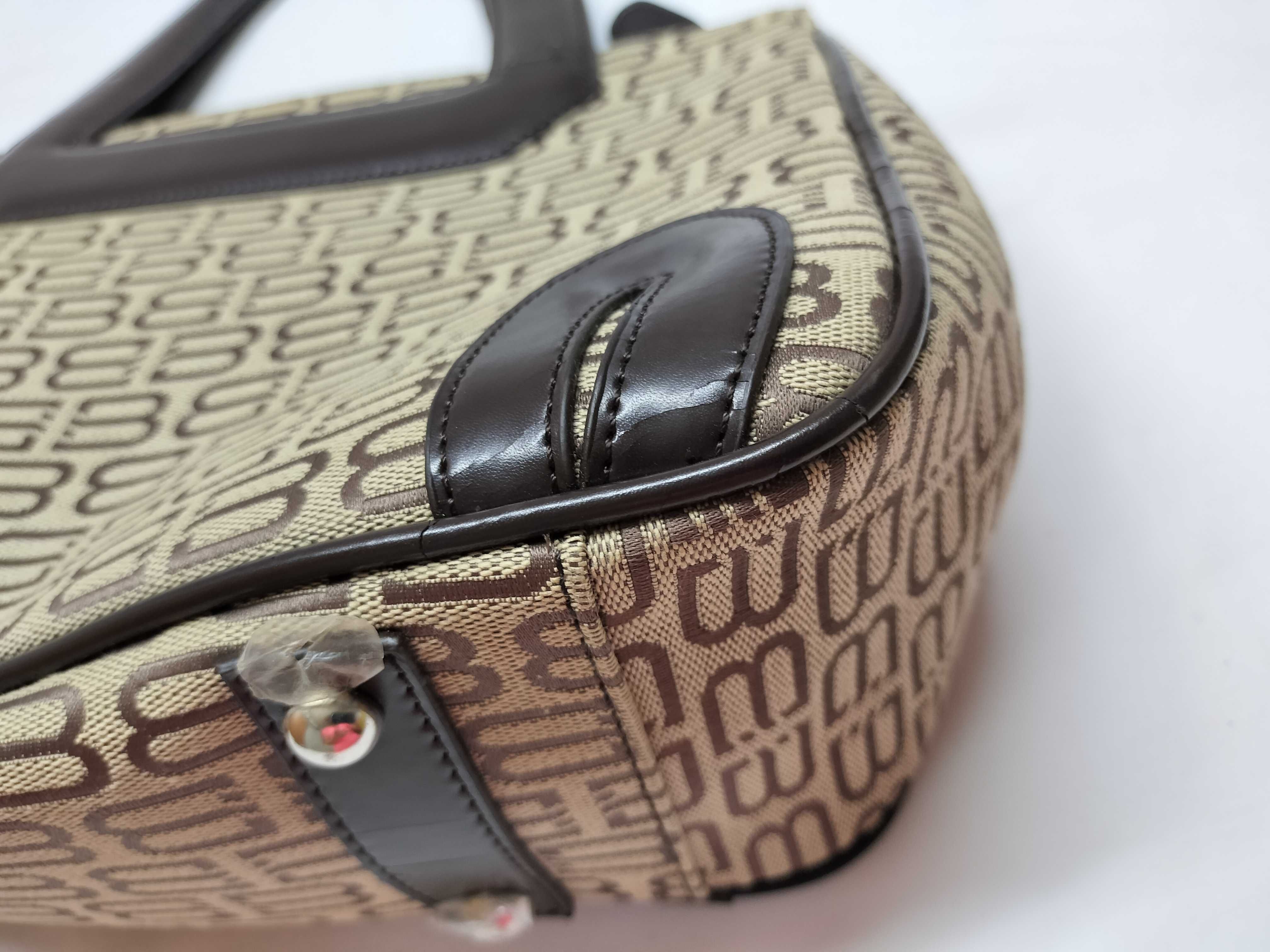 Vintage Balenciaga BB Monogram Beige and Brown Canvas Top Handle Bag with Tags