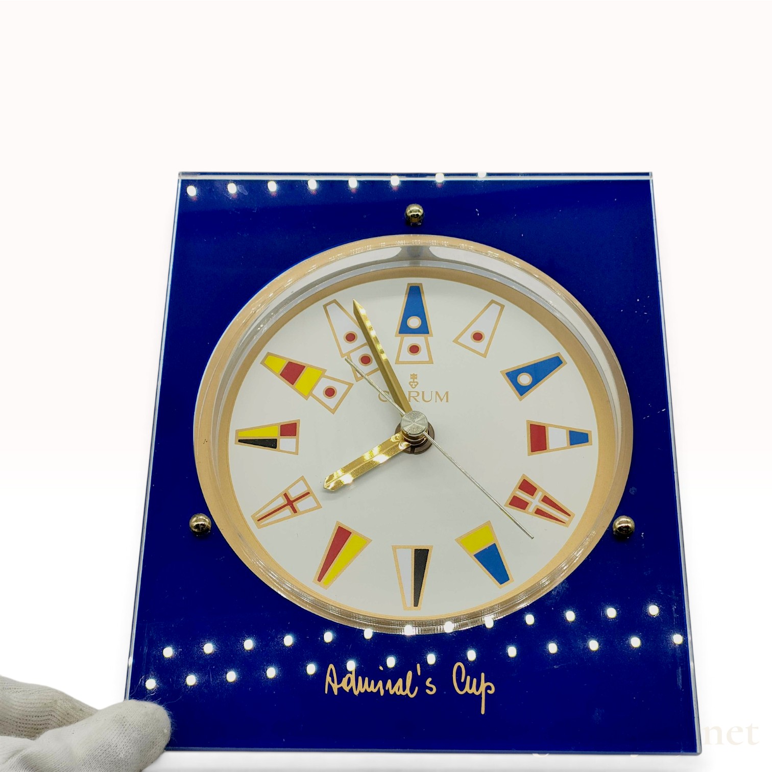 Corum Admiral's Cup Blue Acrylic Desk and Wall Clock with Stand