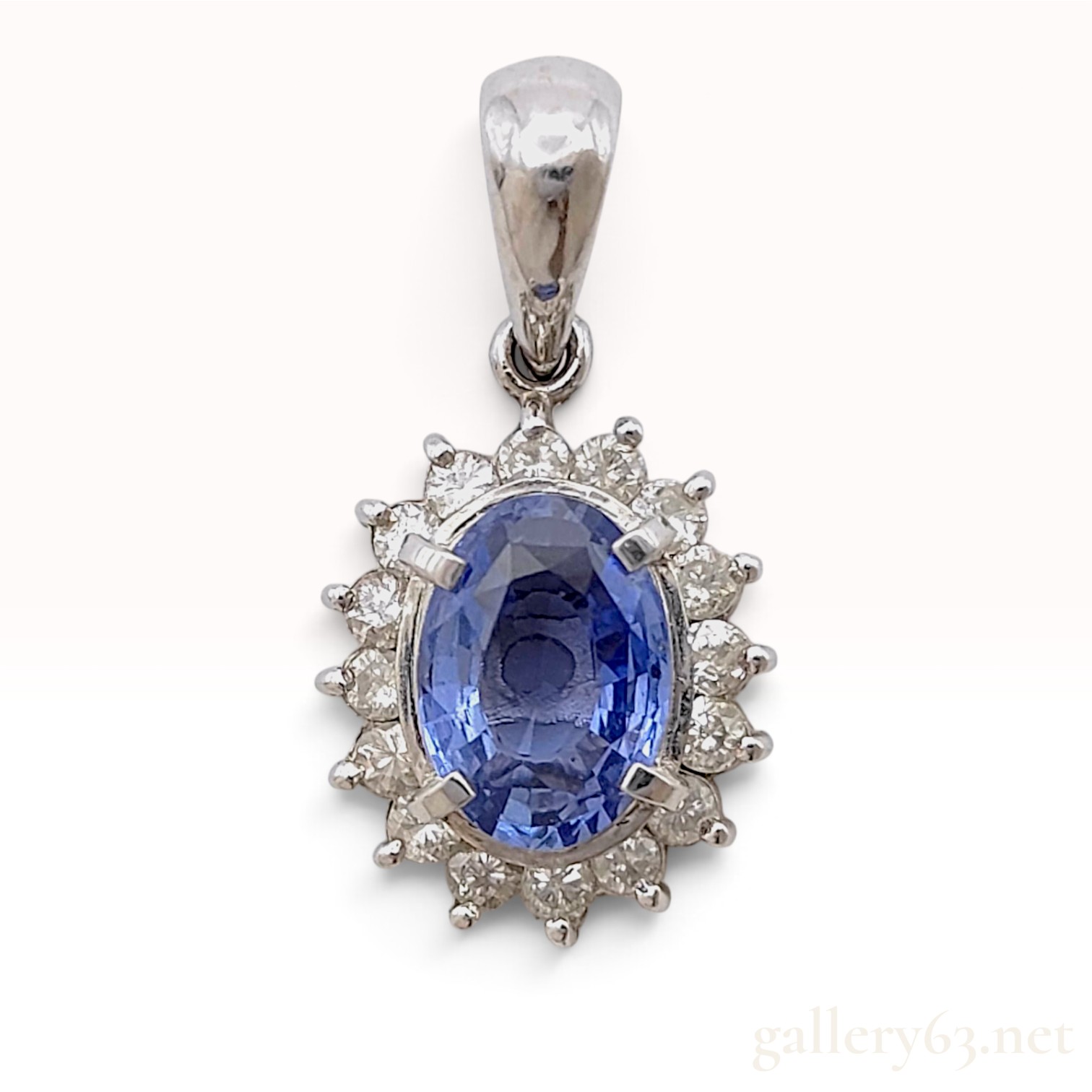 1.10ct Natural Blue Sapphire and 0.27ctw Natural Diamond Pt900 Pendant with Gem Sorting Memo