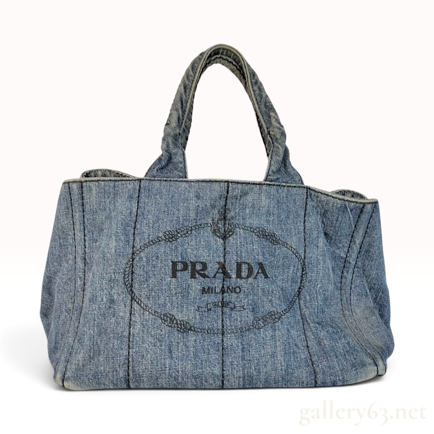 Prada Canapa Light Blue Denim Tote Bag