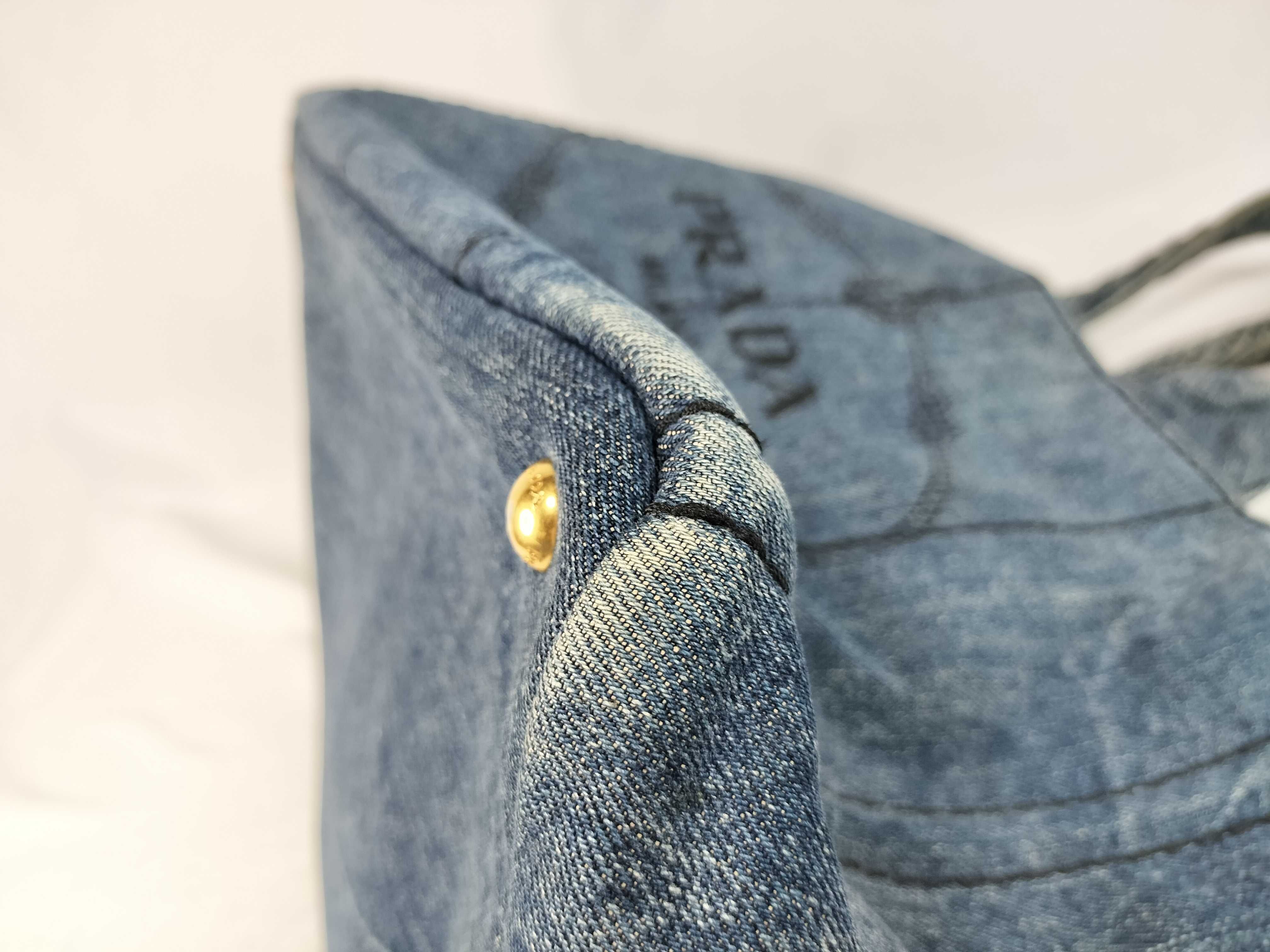 Prada Canapa Light Blue Denim Tote Bag