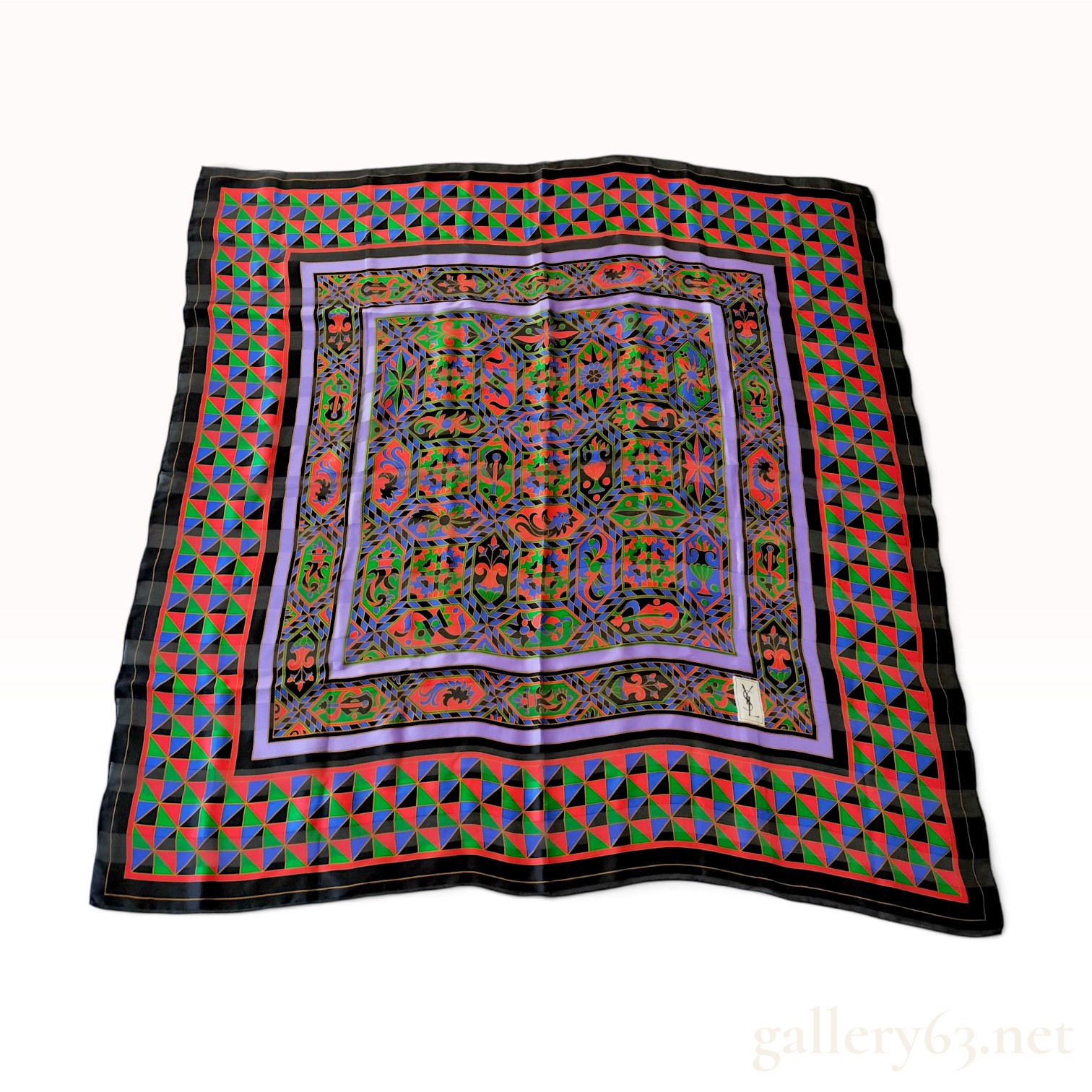Vintage Yves Saint Laurent Geometric Botanical Silk Carre 90