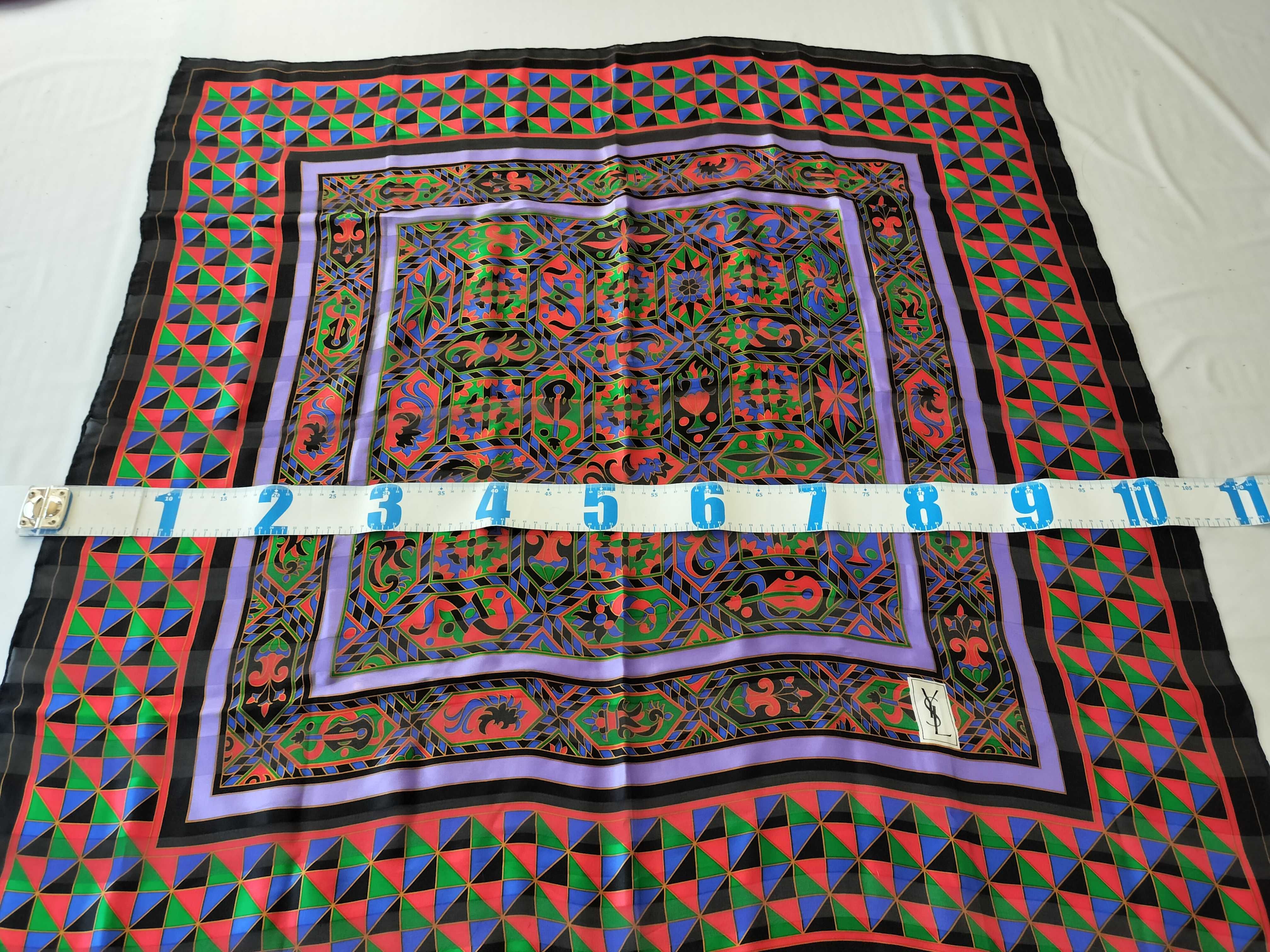 Vintage Yves Saint Laurent Geometric Botanical Silk Carre 90