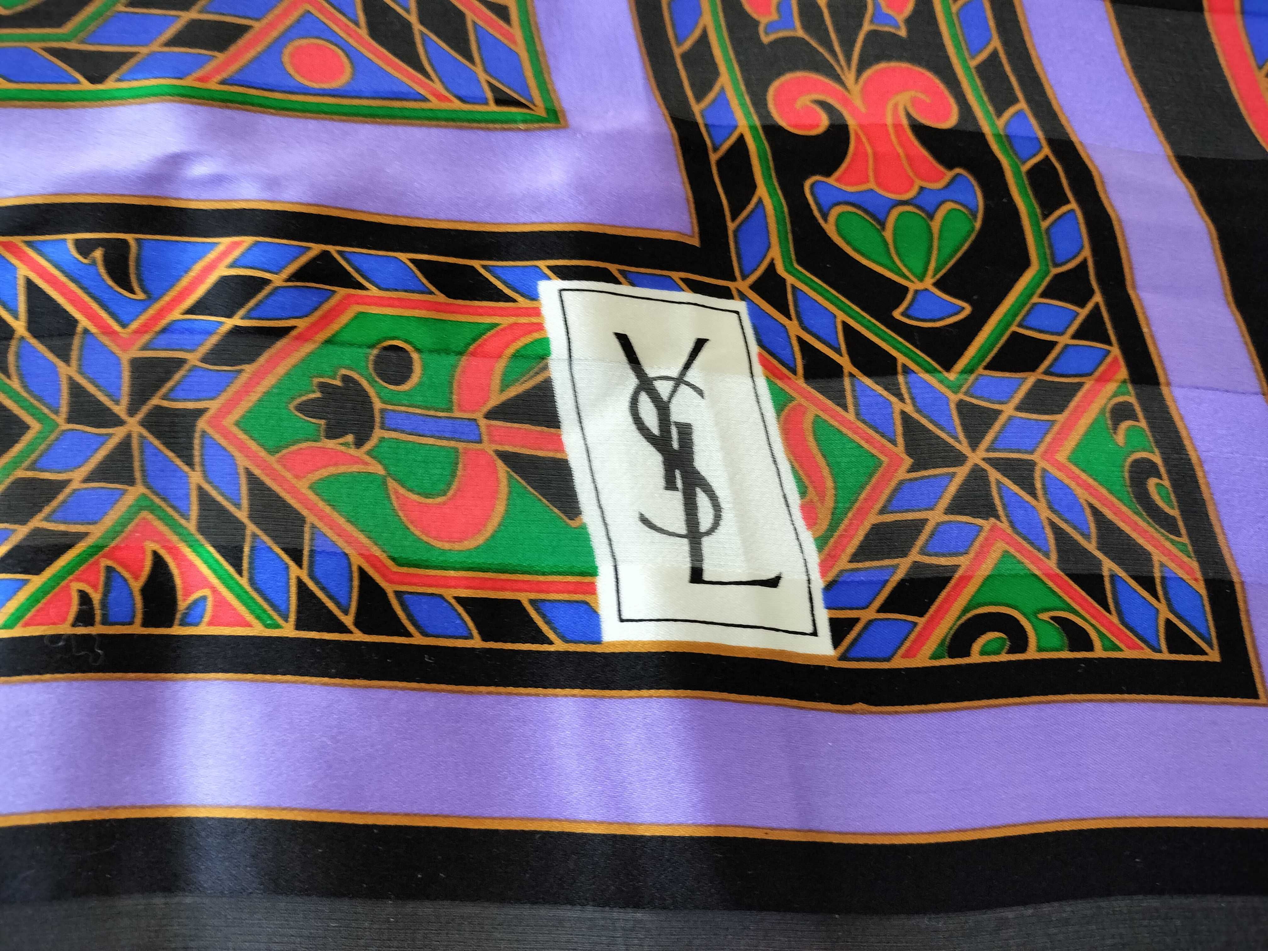 Vintage Yves Saint Laurent Geometric Botanical Silk Carre 90