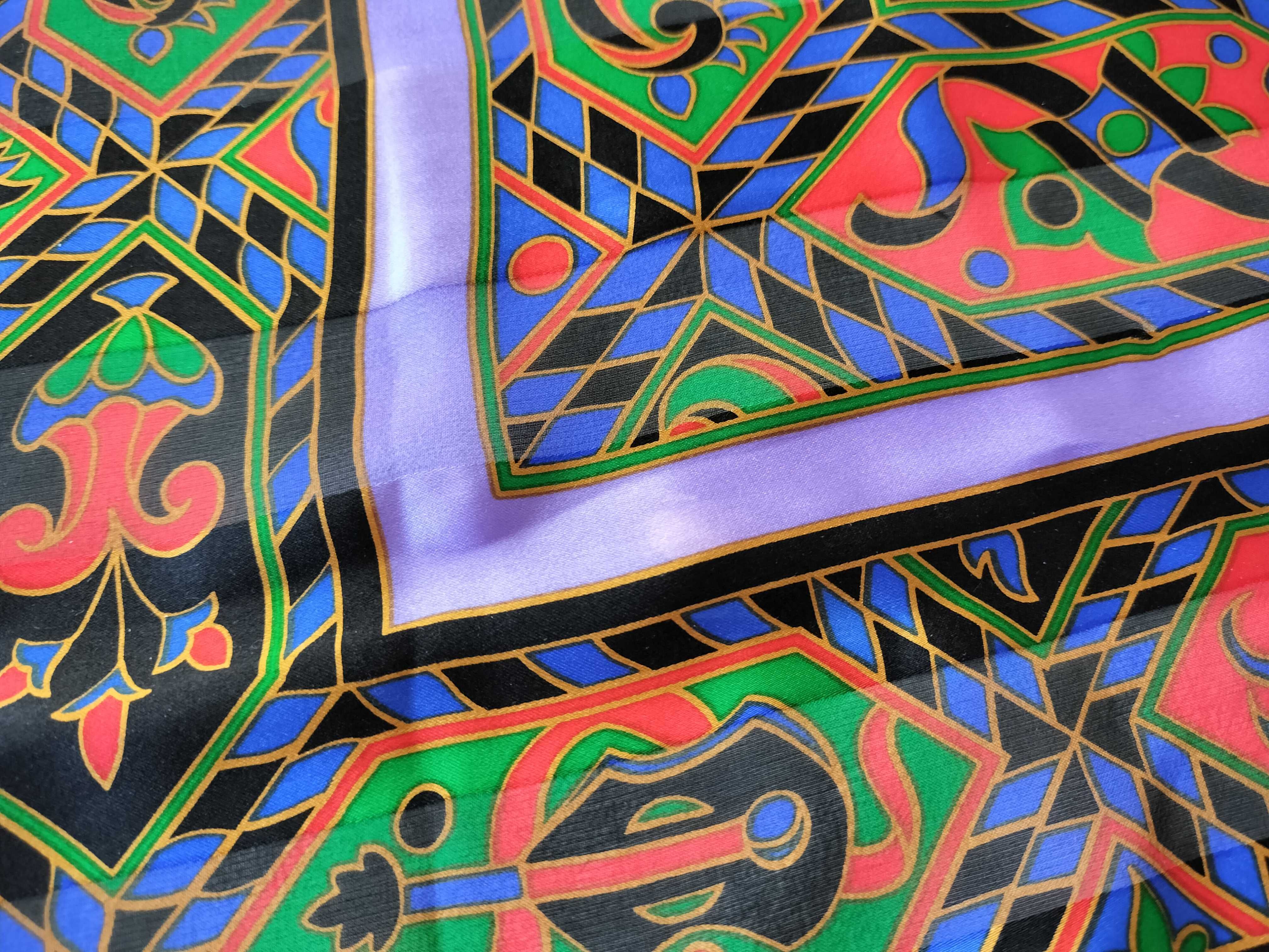 Vintage Yves Saint Laurent Geometric Botanical Silk Carre 90