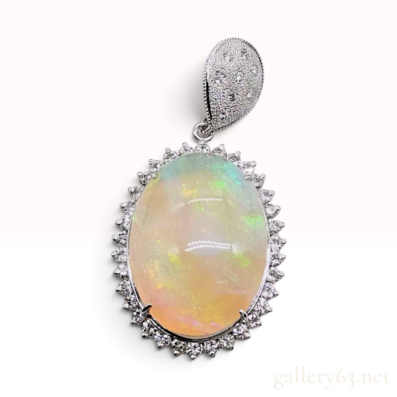 Pt900 7.78ct Natural Opal and 0.87ctw Natural Diamond Halo Pendant W/GRJ Memo