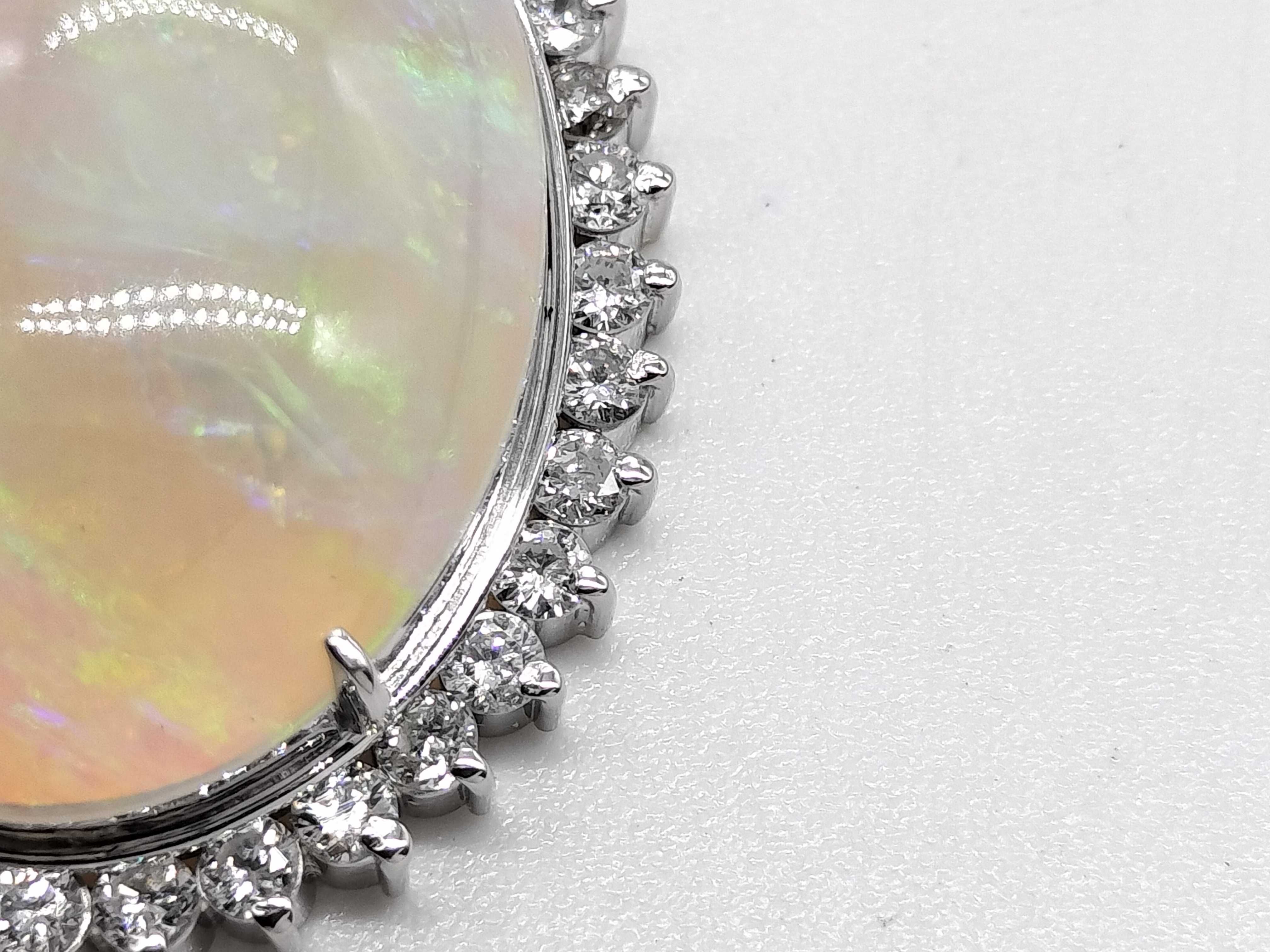 Pt900 7.78ct Natural Opal and 0.87ctw Natural Diamond Halo Pendant W/GRJ Memo