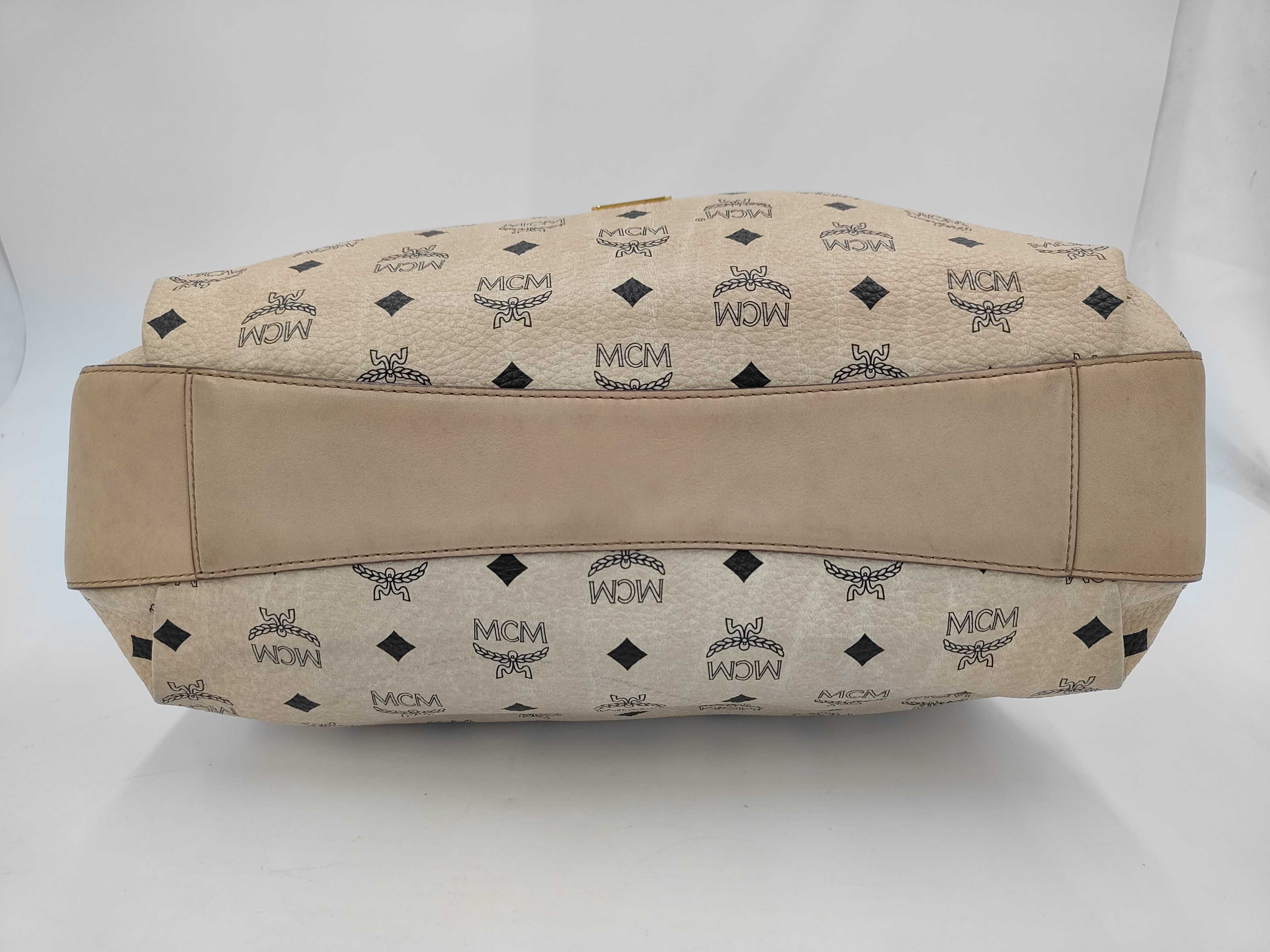 MCM Visetos Beige Coated Canvas Drawstring Bucket Bag