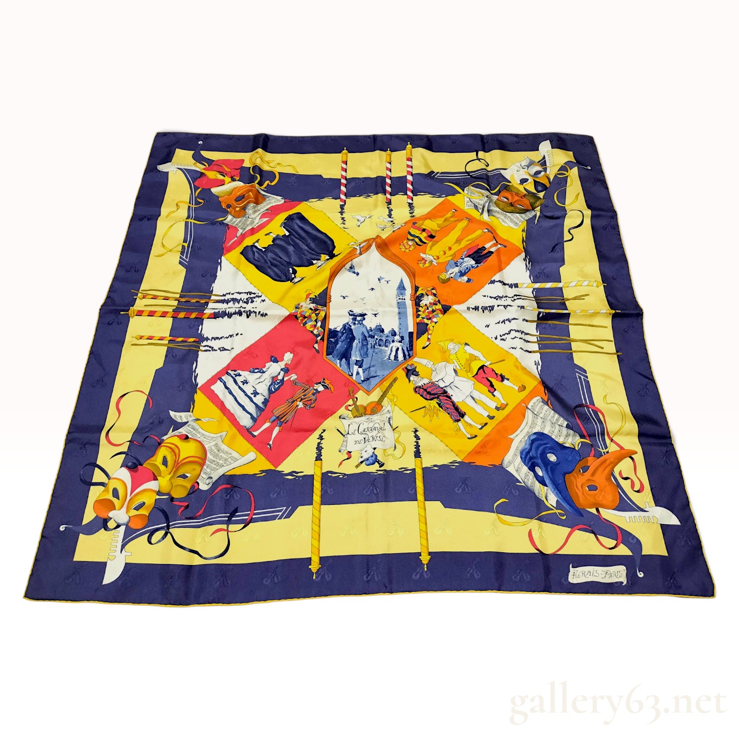 Vintage Hermes Le Carnaval de Venise (The Carnival of Venice) Silk Carre 90