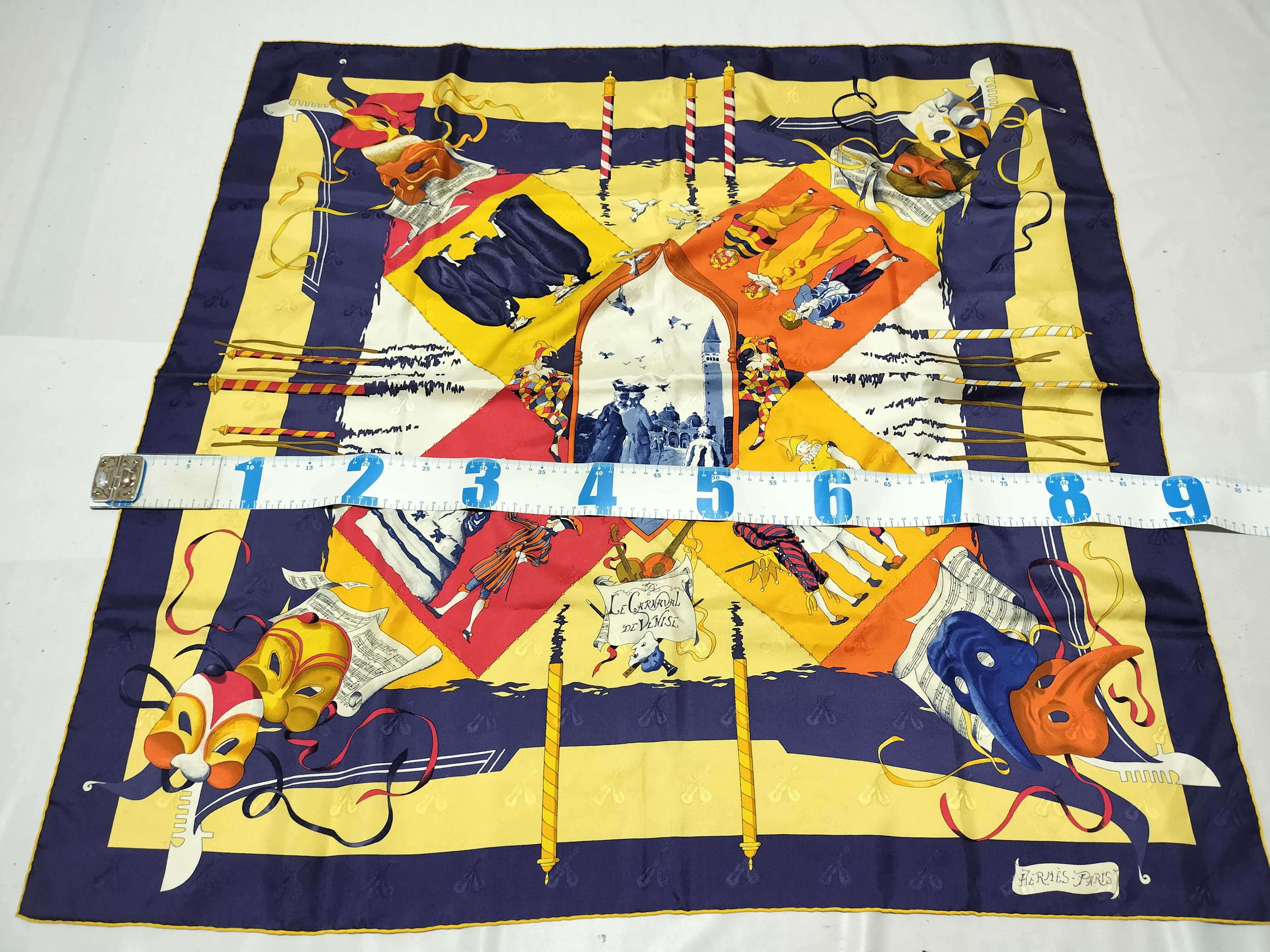 Vintage Hermes Le Carnaval de Venise (The Carnival of Venice) Silk Carre 90