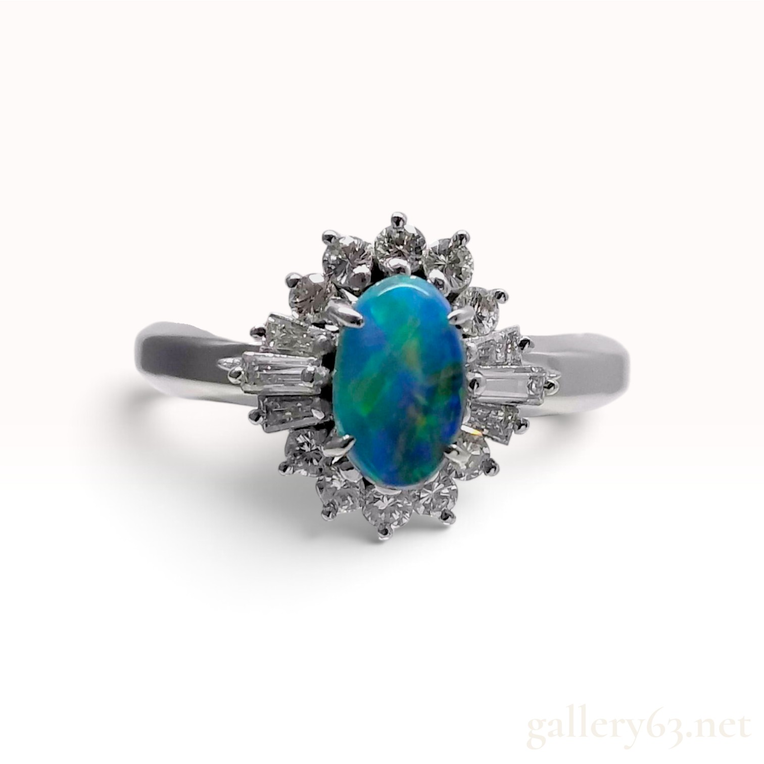 0.69ct Boulder Opal and 0.45ctw Natural Diamond Pt900 Cluster Ring